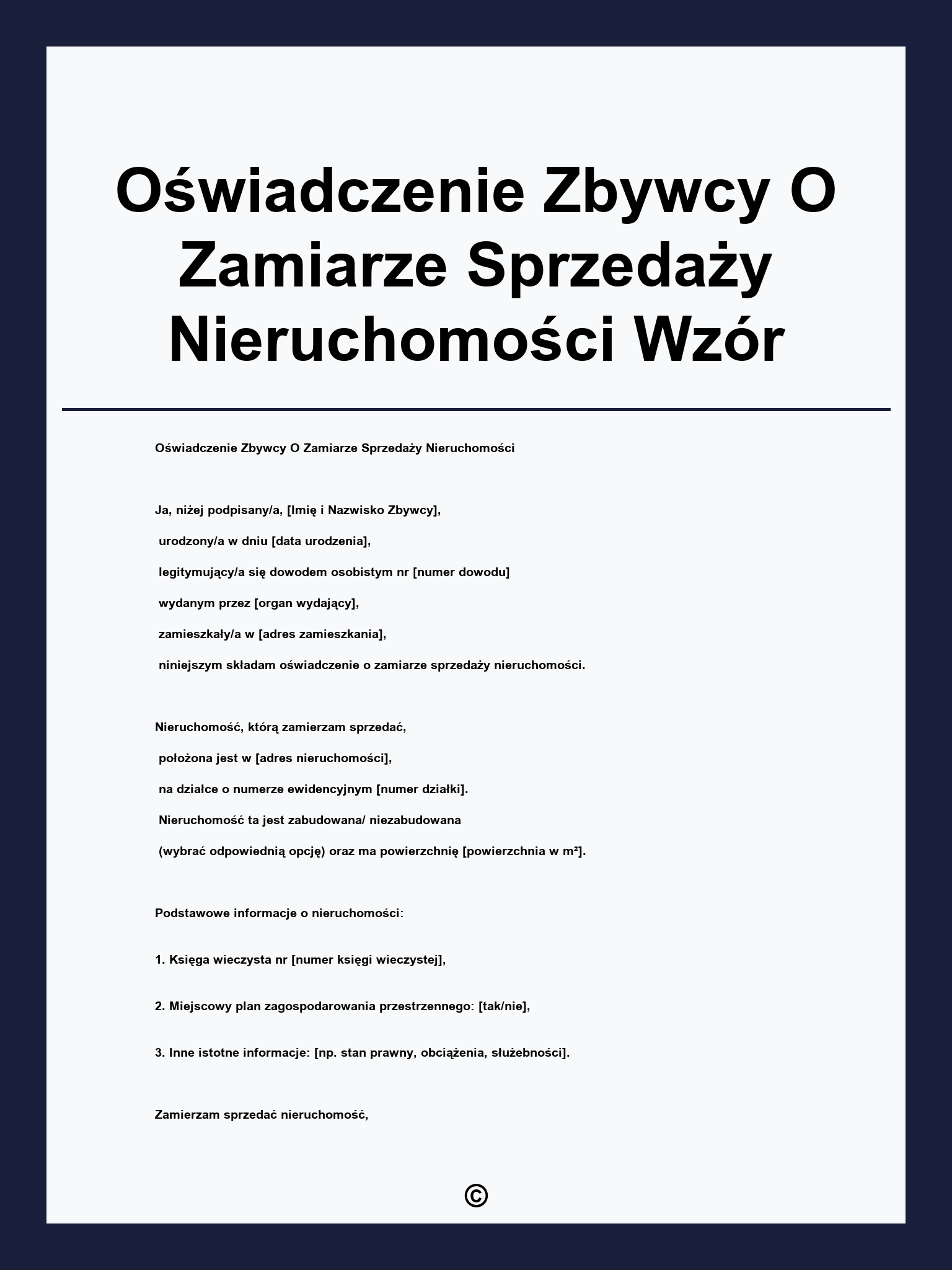 Oświadczenie Zbywcy O Zamiarze Sprzedaży Nieruchomości Wzór