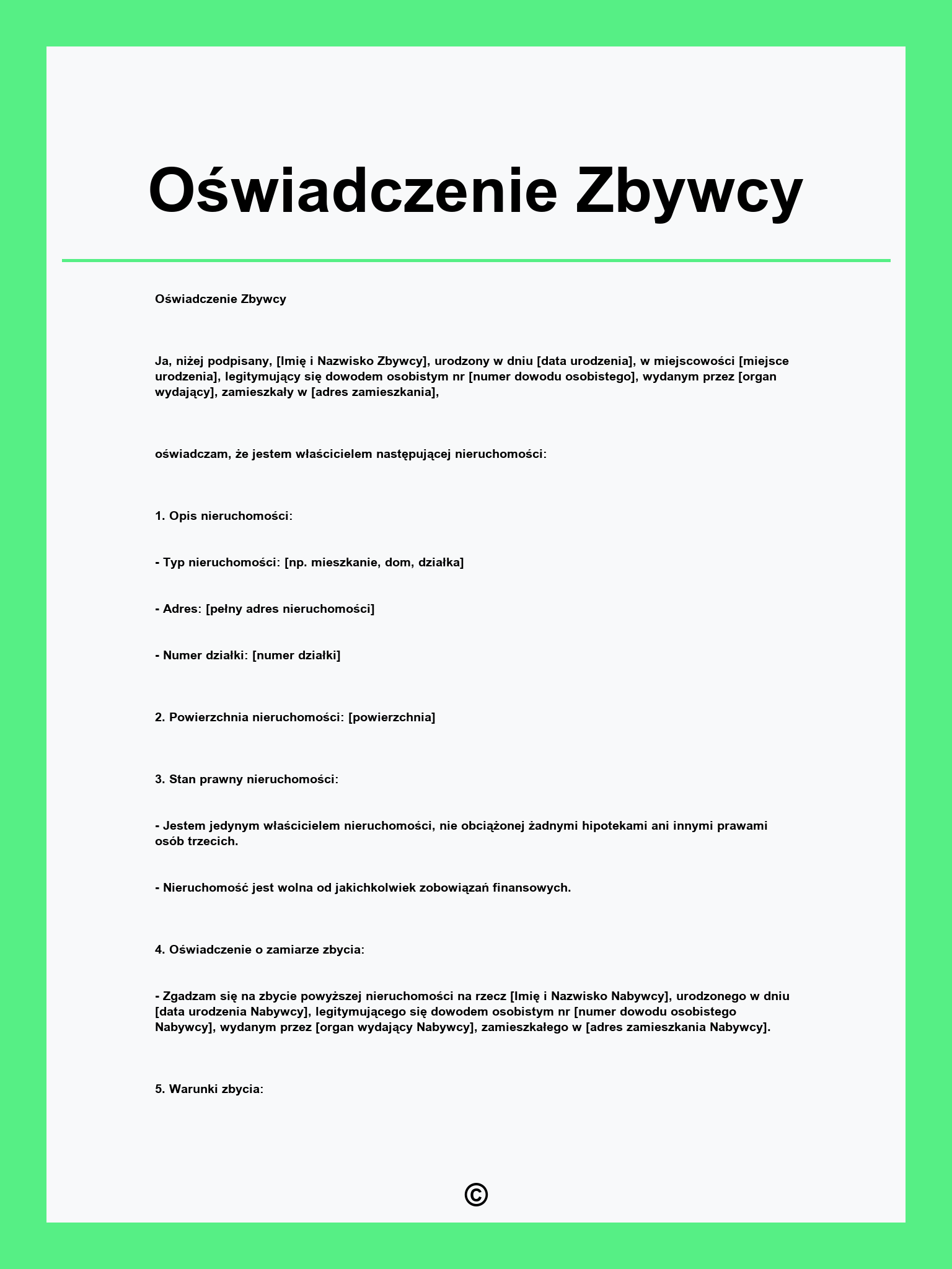 Oświadczenie Zbywcy