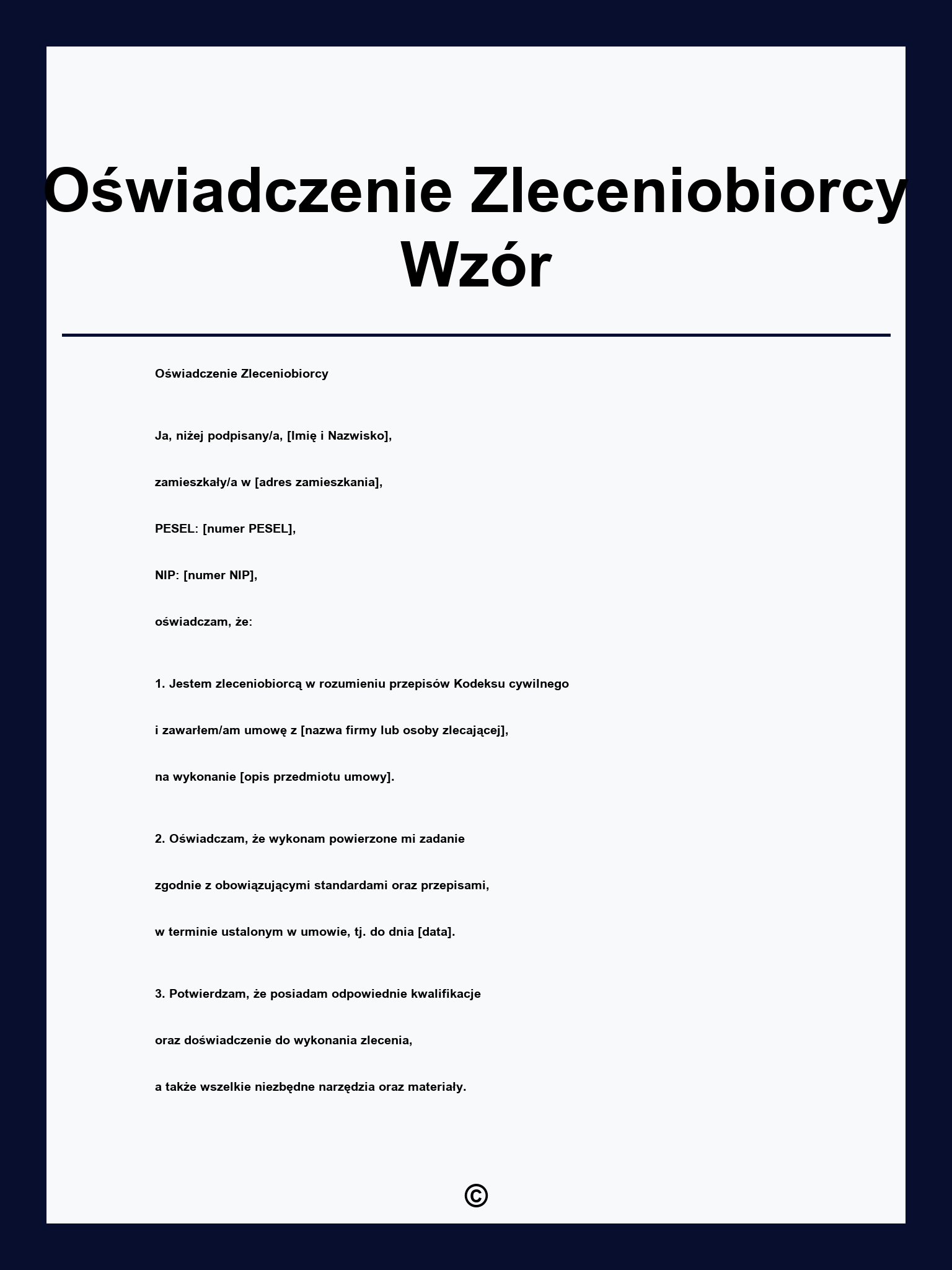 Oświadczenie Zleceniobiorcy Wzór