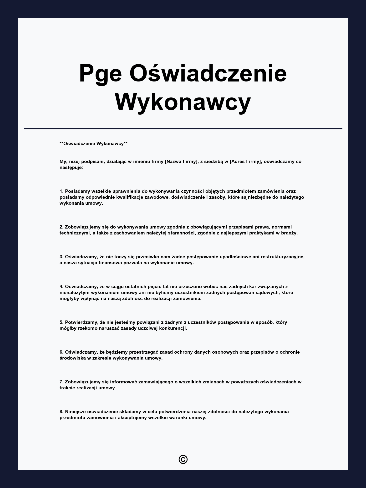 Pge Oświadczenie Wykonawcy