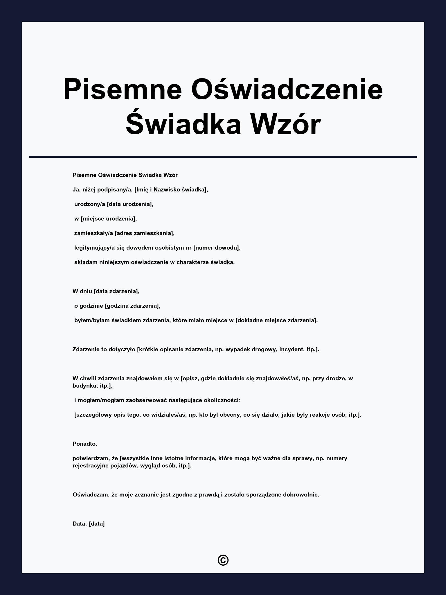 Pisemne Oświadczenie Świadka Wzór