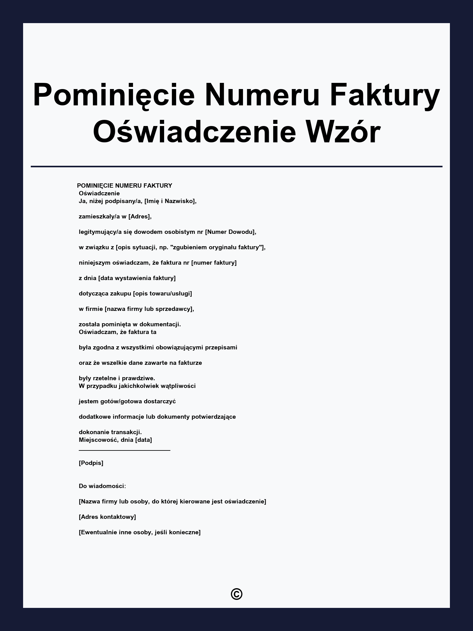 Pominięcie Numeru Faktury Oświadczenie Wzór