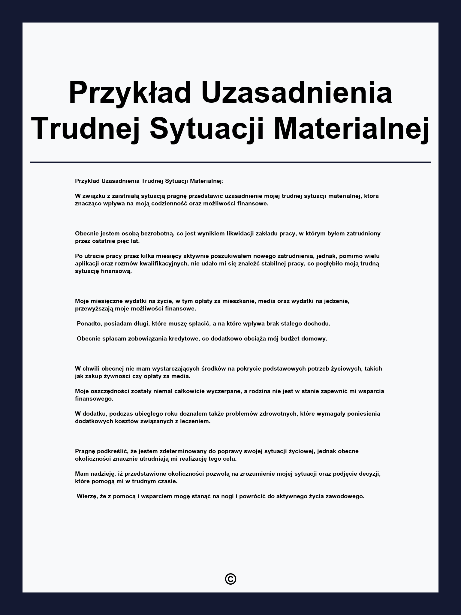 Przykład Uzasadnienia Trudnej Sytuacji Materialnej
