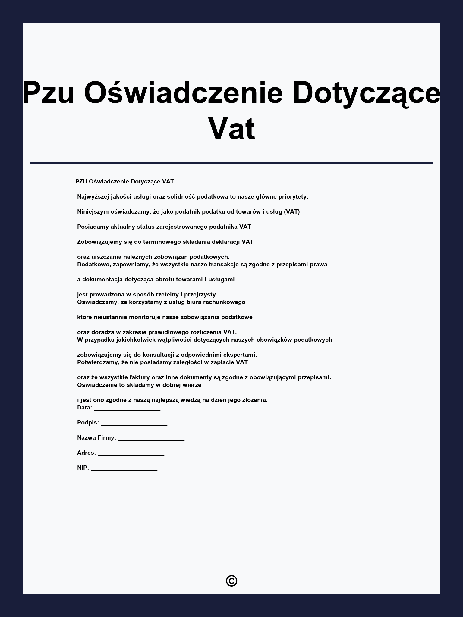 Pzu Oświadczenie Dotyczące Vat