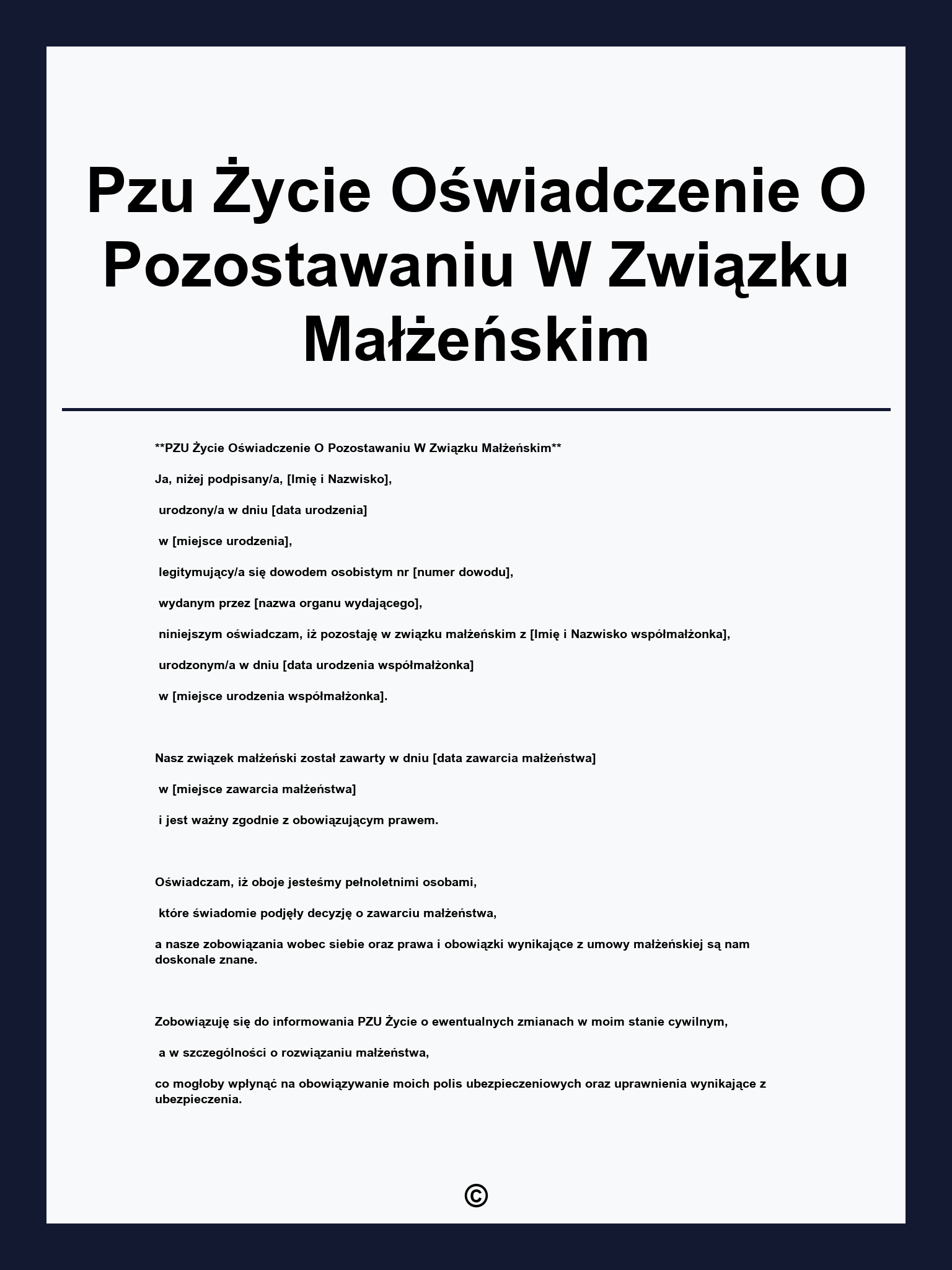 Oświadczenie O Pozostawaniu W Związku Małżeńskim Pzu