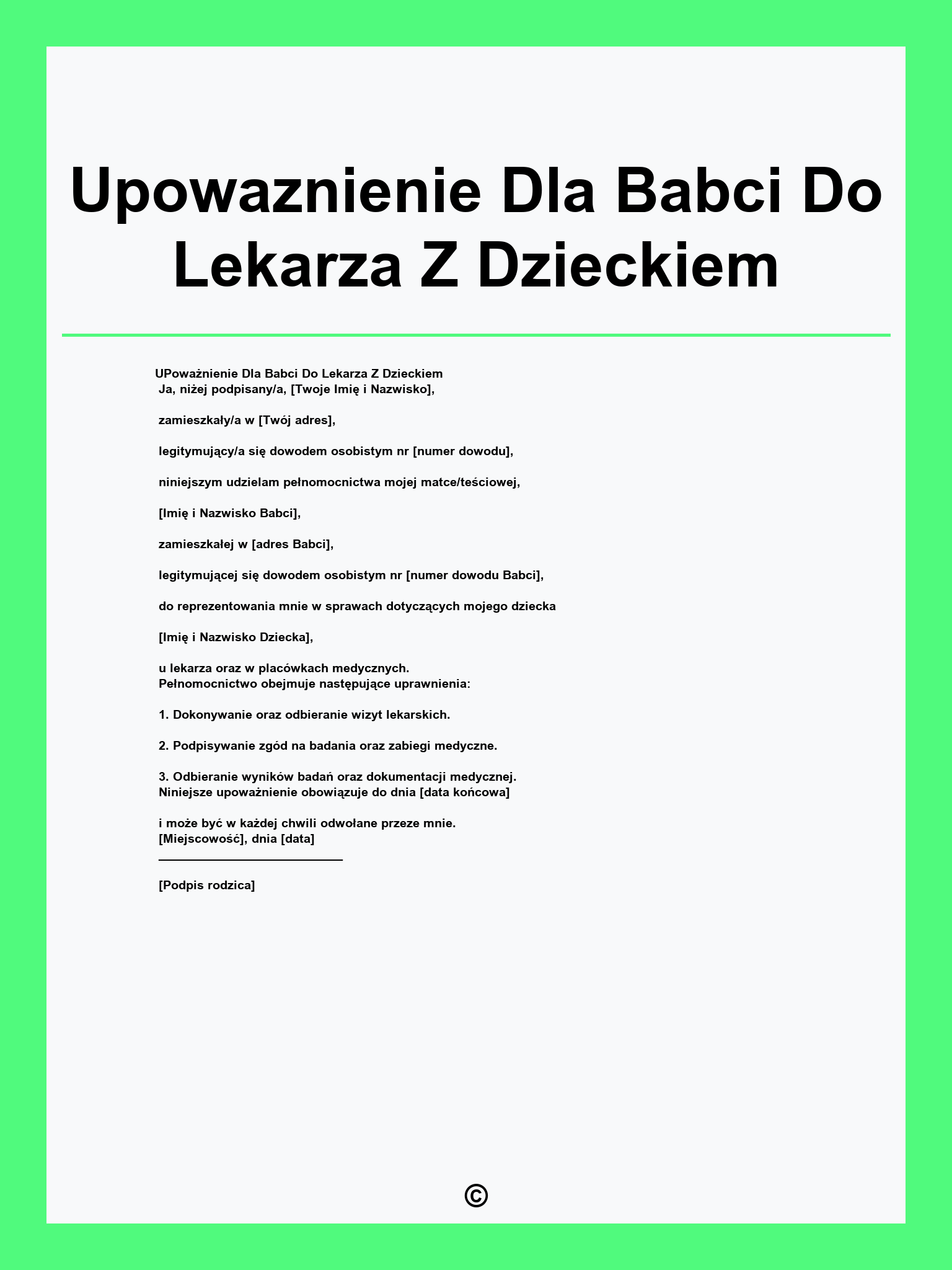 Upowaznienie Dla Babci Do Lekarza Z Dzieckiem