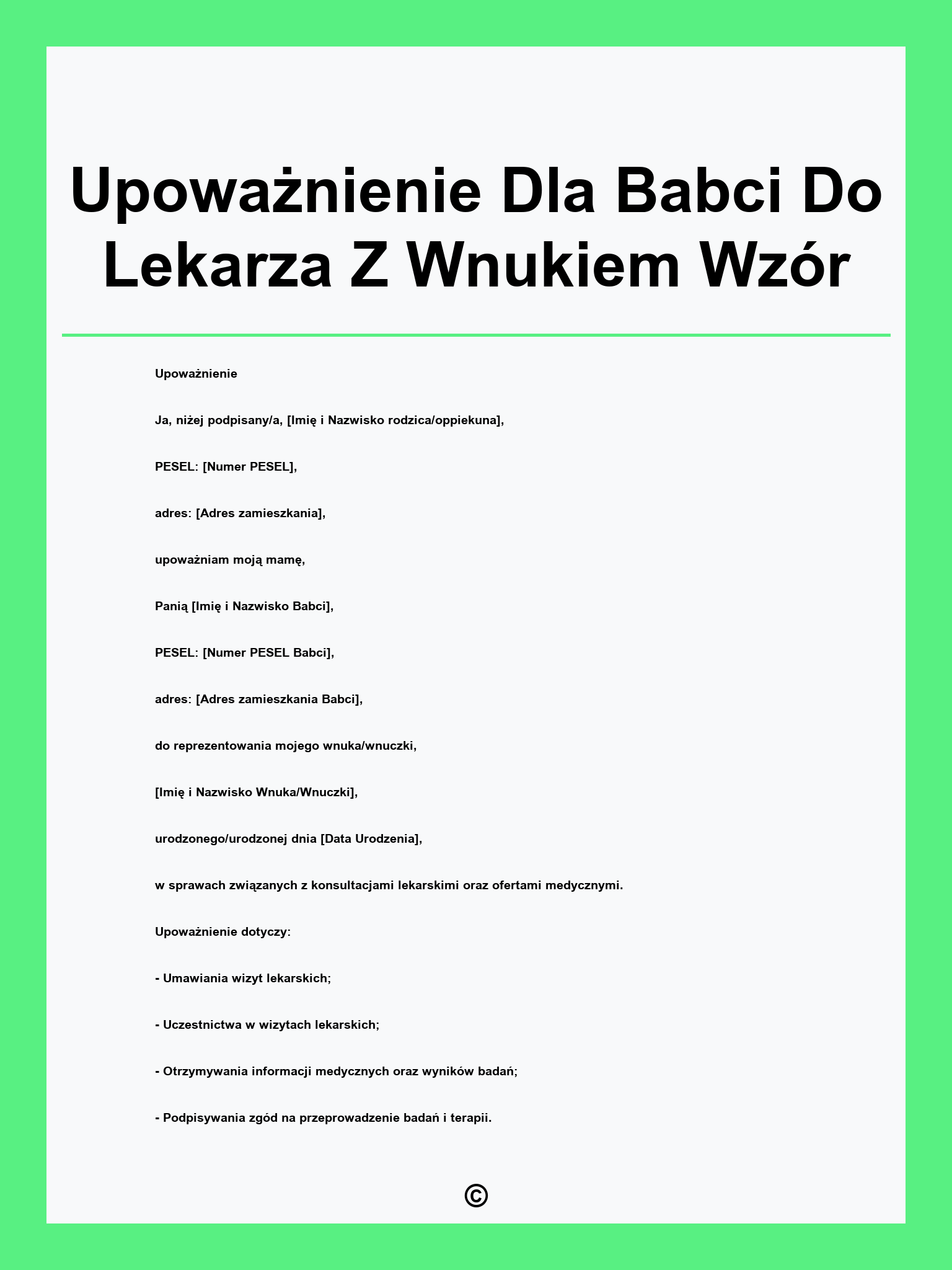 Upoważnienie Dla Babci Do Lekarza Z Wnukiem Wzór