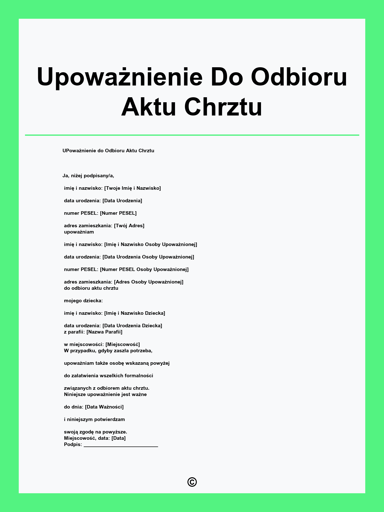 Upoważnienie Do Odbioru Aktu Chrztu