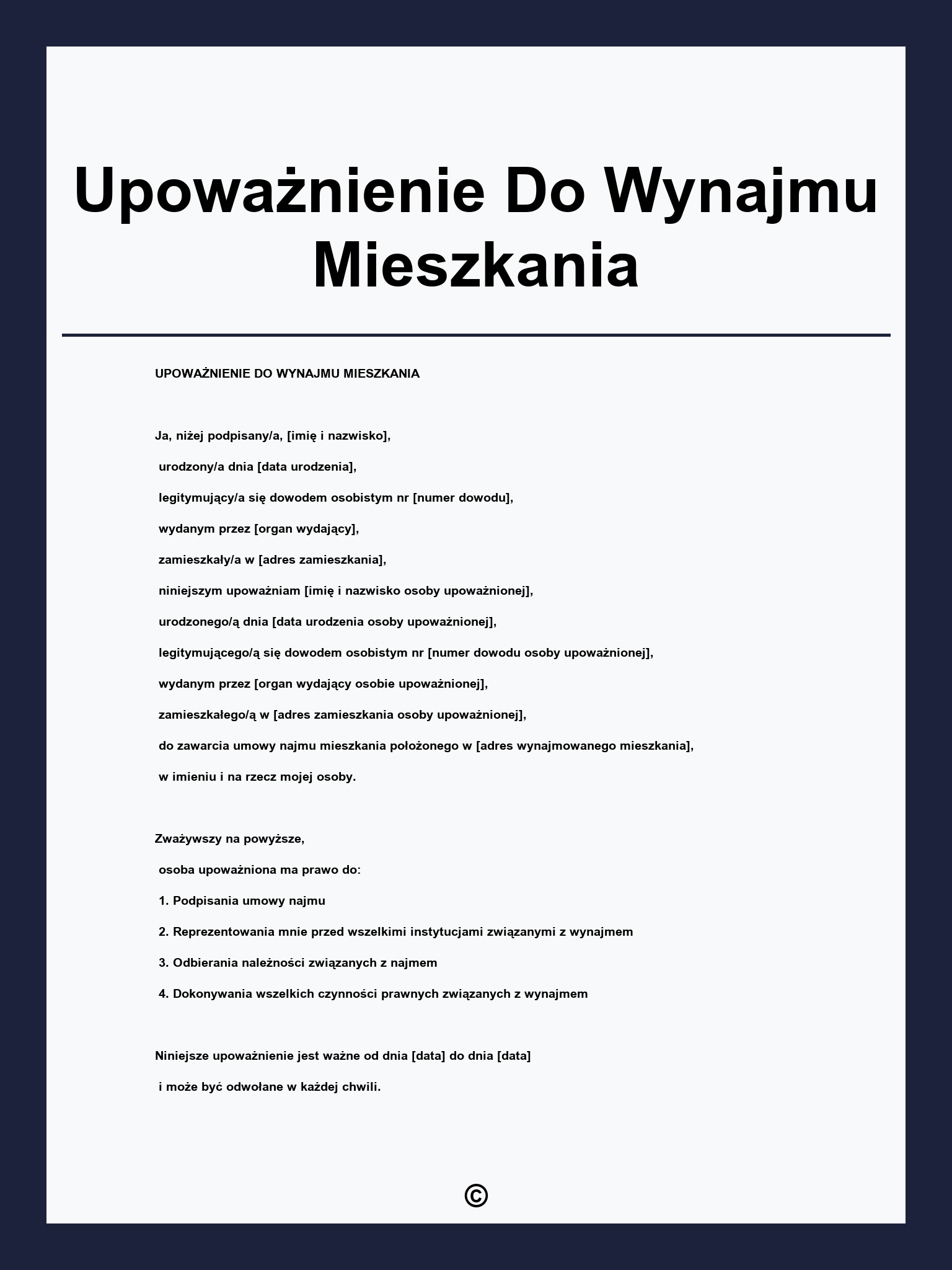 Upoważnienie Do Wynajmu Mieszkania