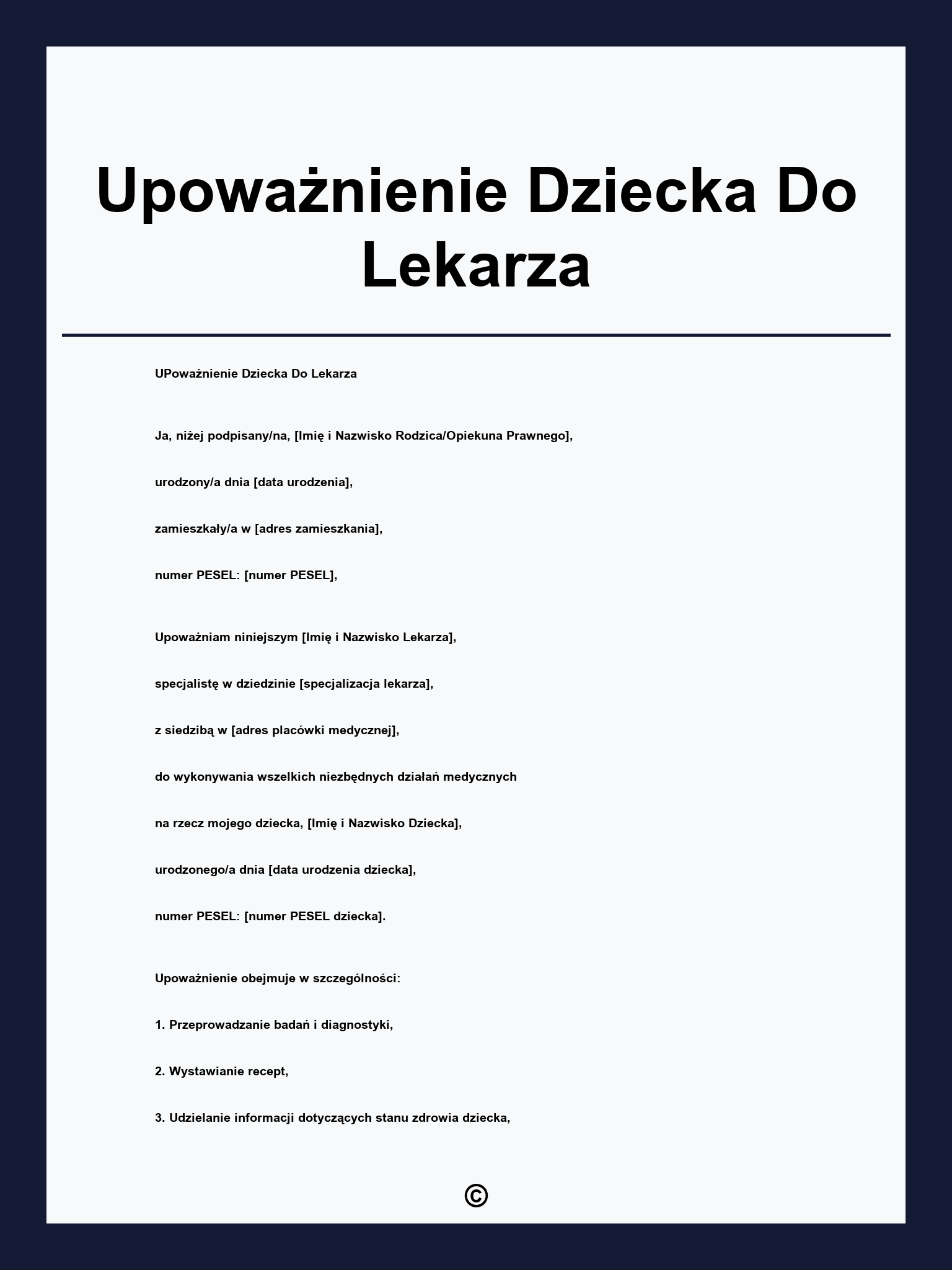 Upoważnienie Dziecka Do Lekarza