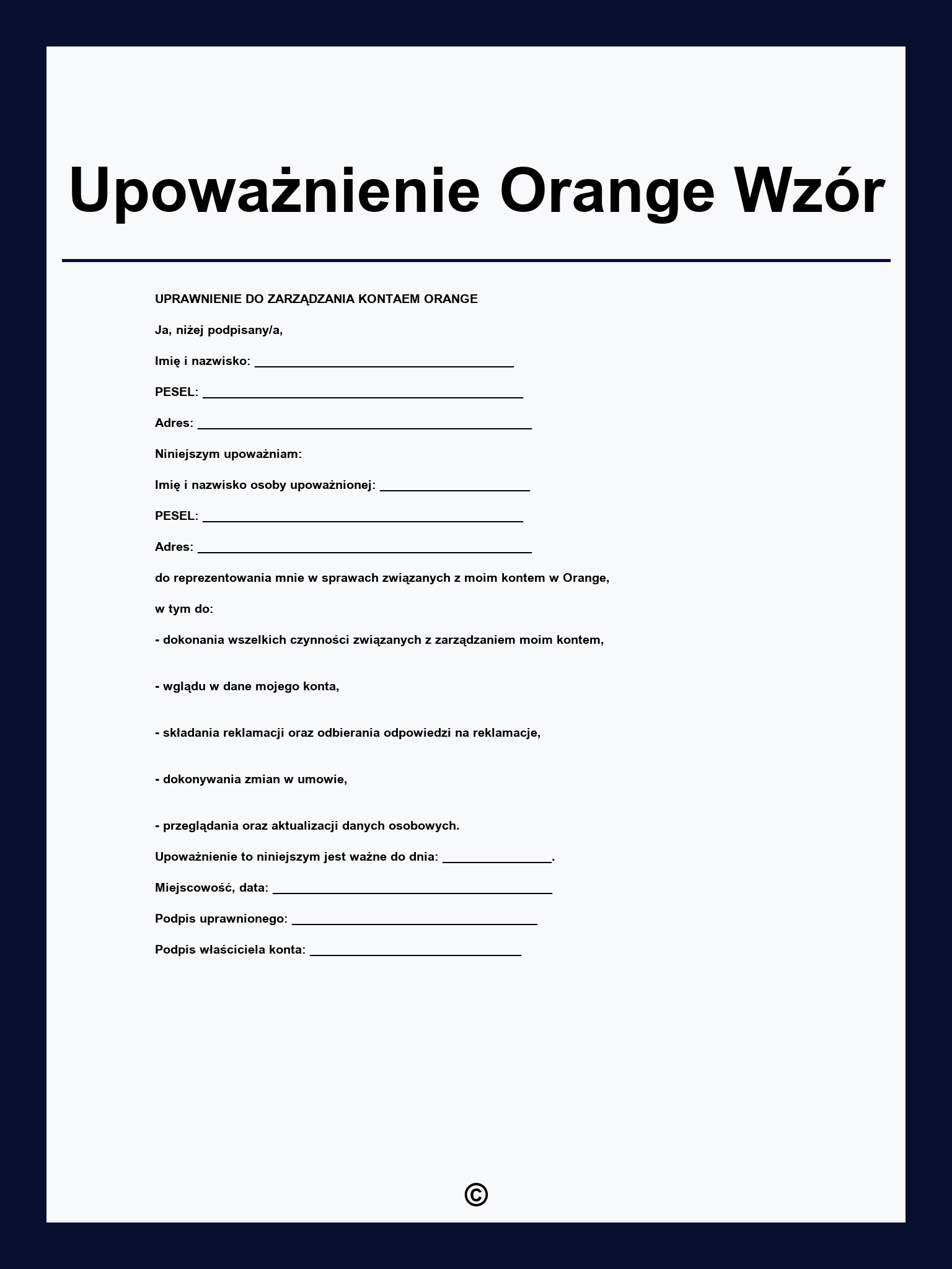 Upoważnienie Orange Wzór