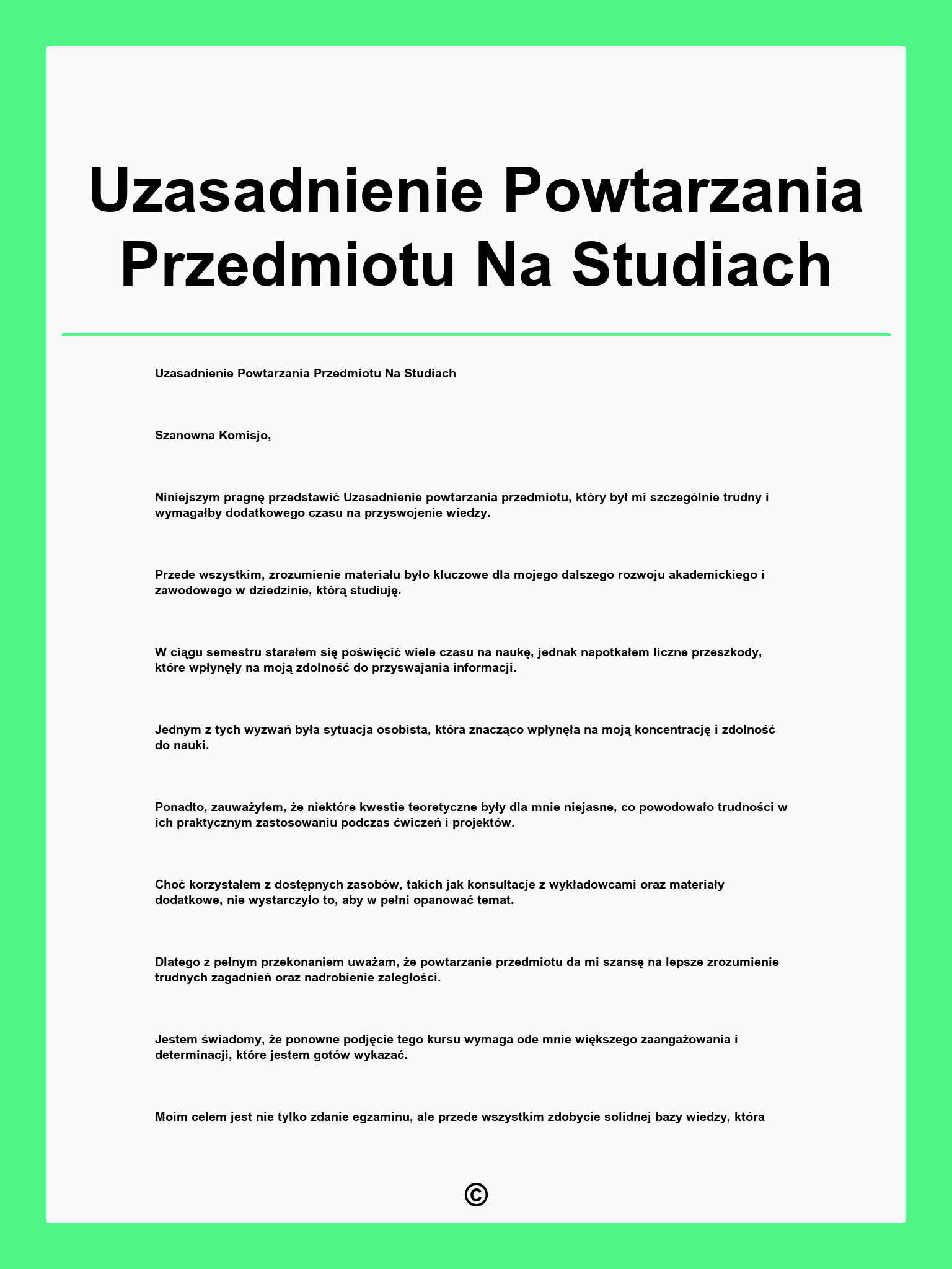 Uzasadnienie Powtarzania Przedmiotu Na Studiach