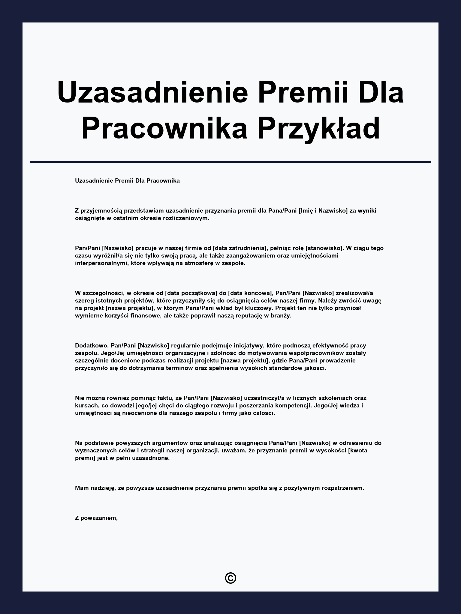 Uzasadnienie Premii Dla Pracownika Przykład