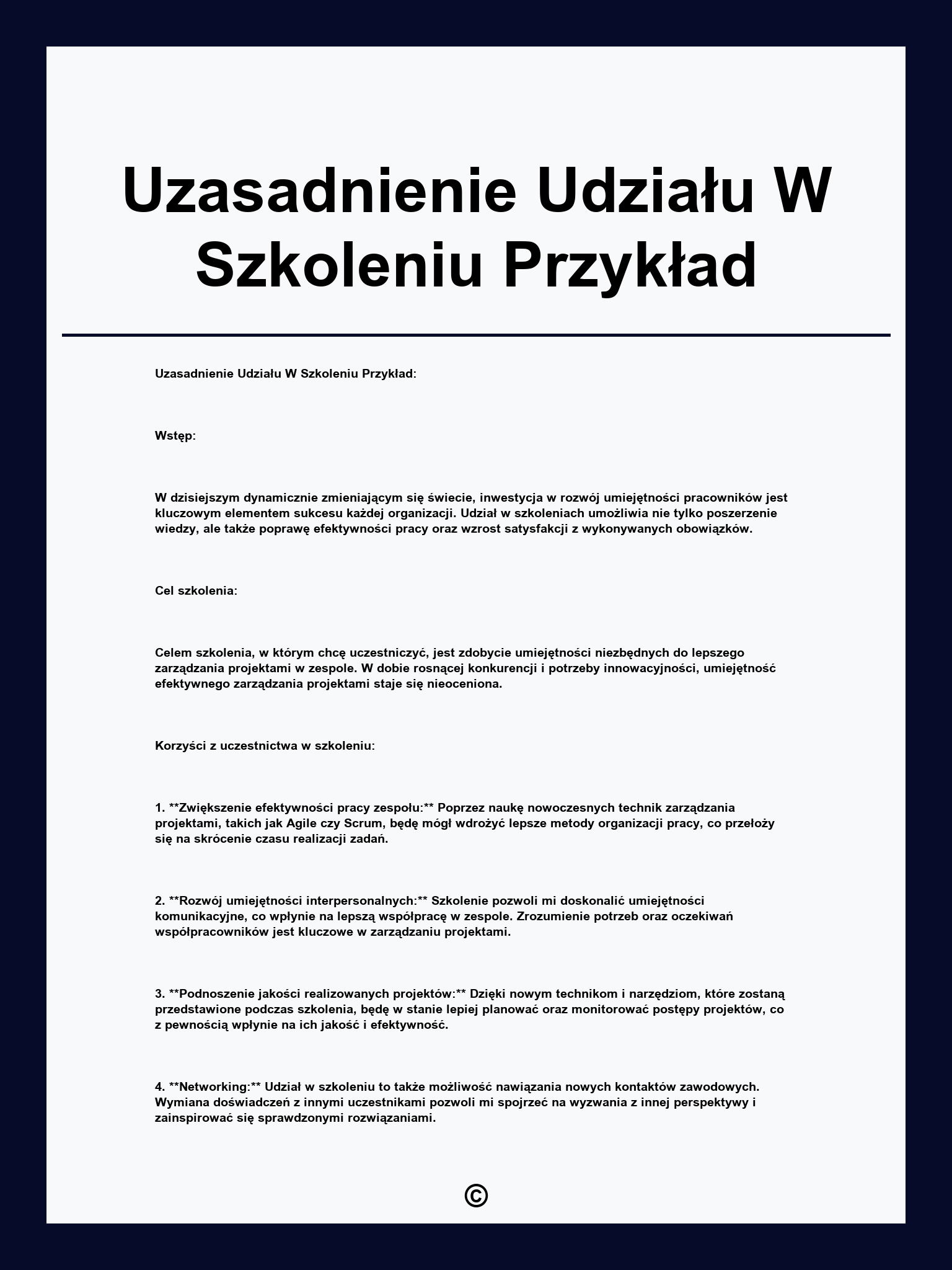 Uzasadnienie Udziału W Szkoleniu Przykład