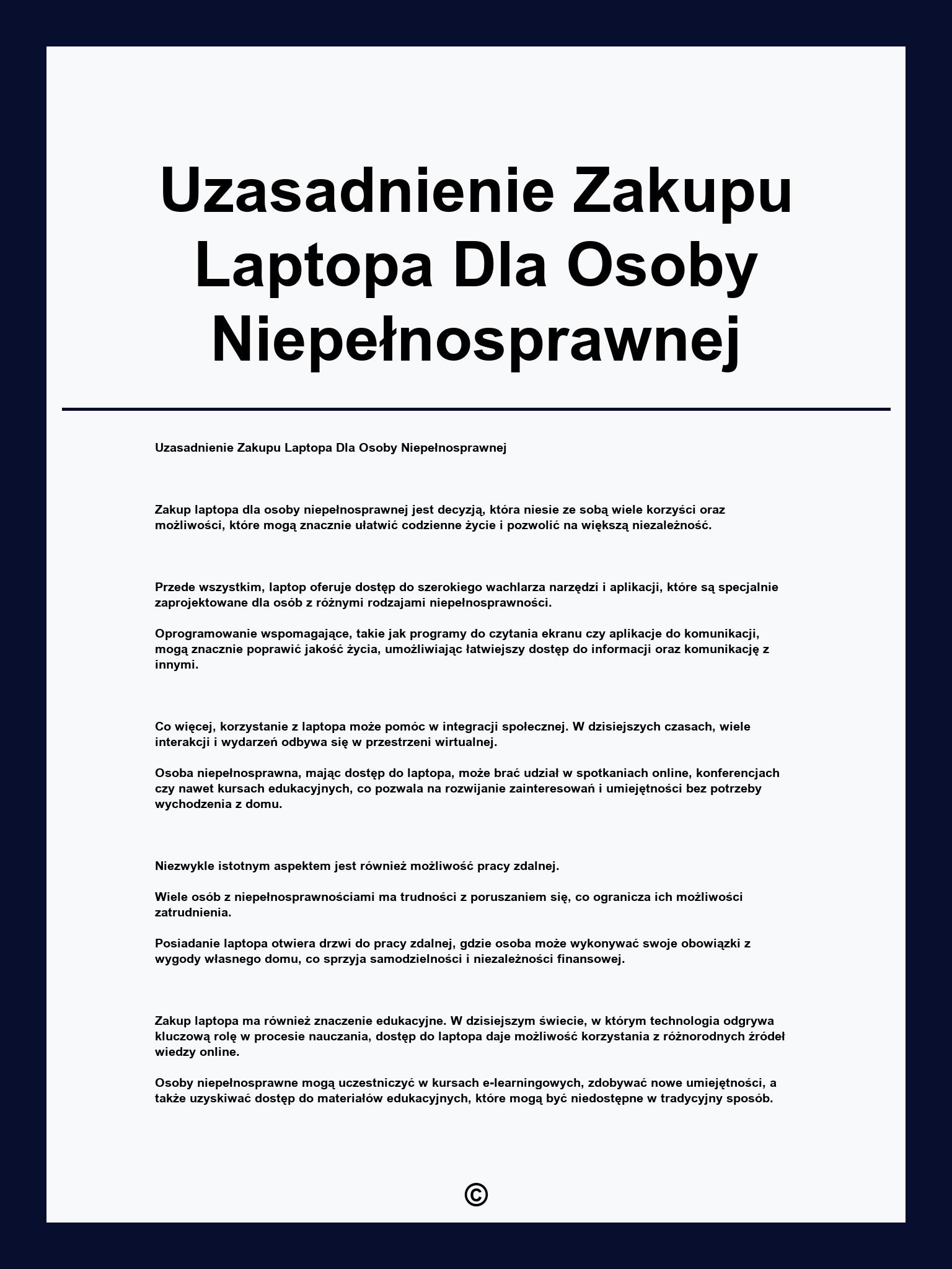 Uzasadnienie Zakupu Laptopa Dla Osoby Niepełnosprawnej