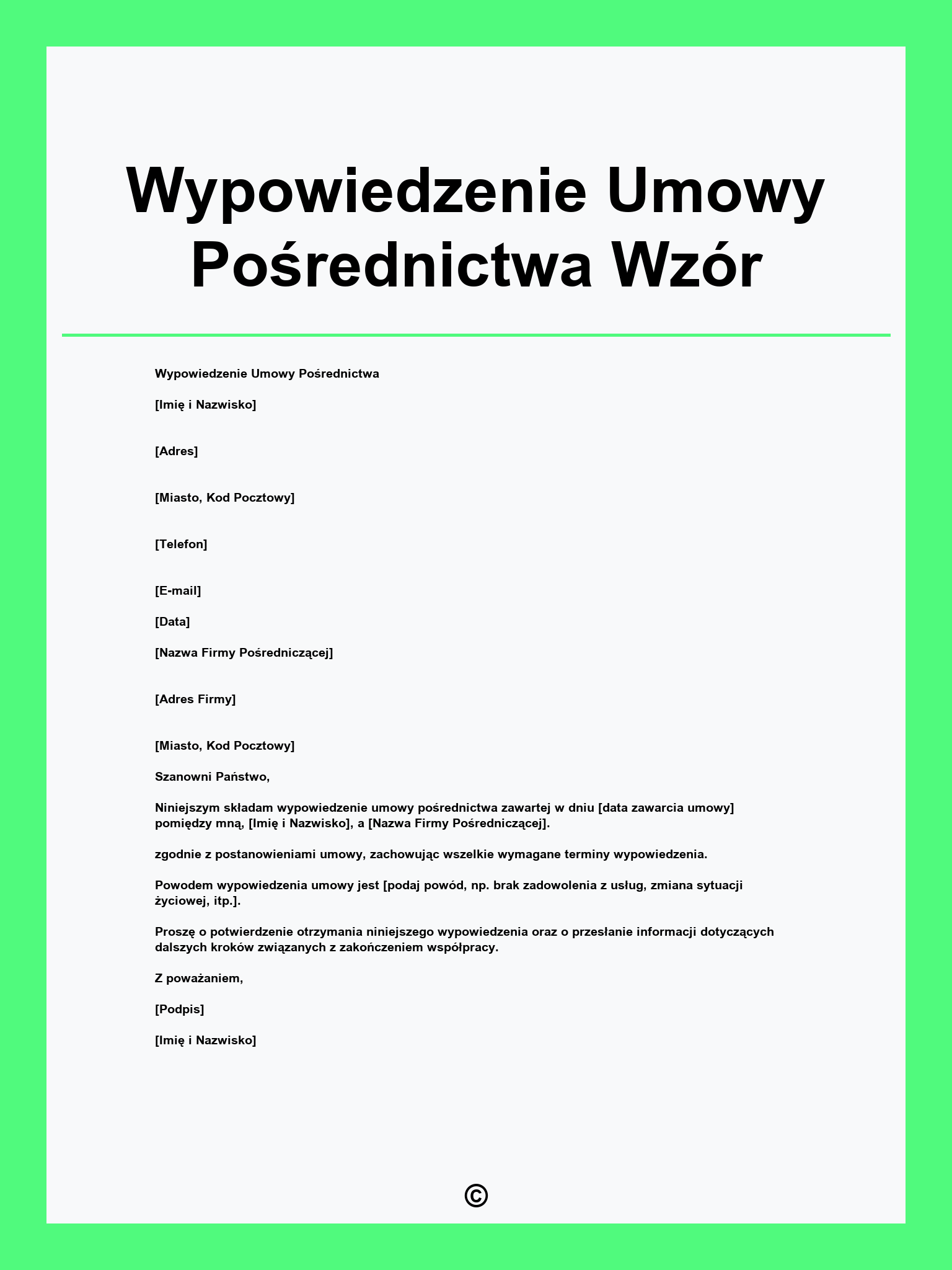 Wypowiedzenie Umowy Pośrednictwa Wzór