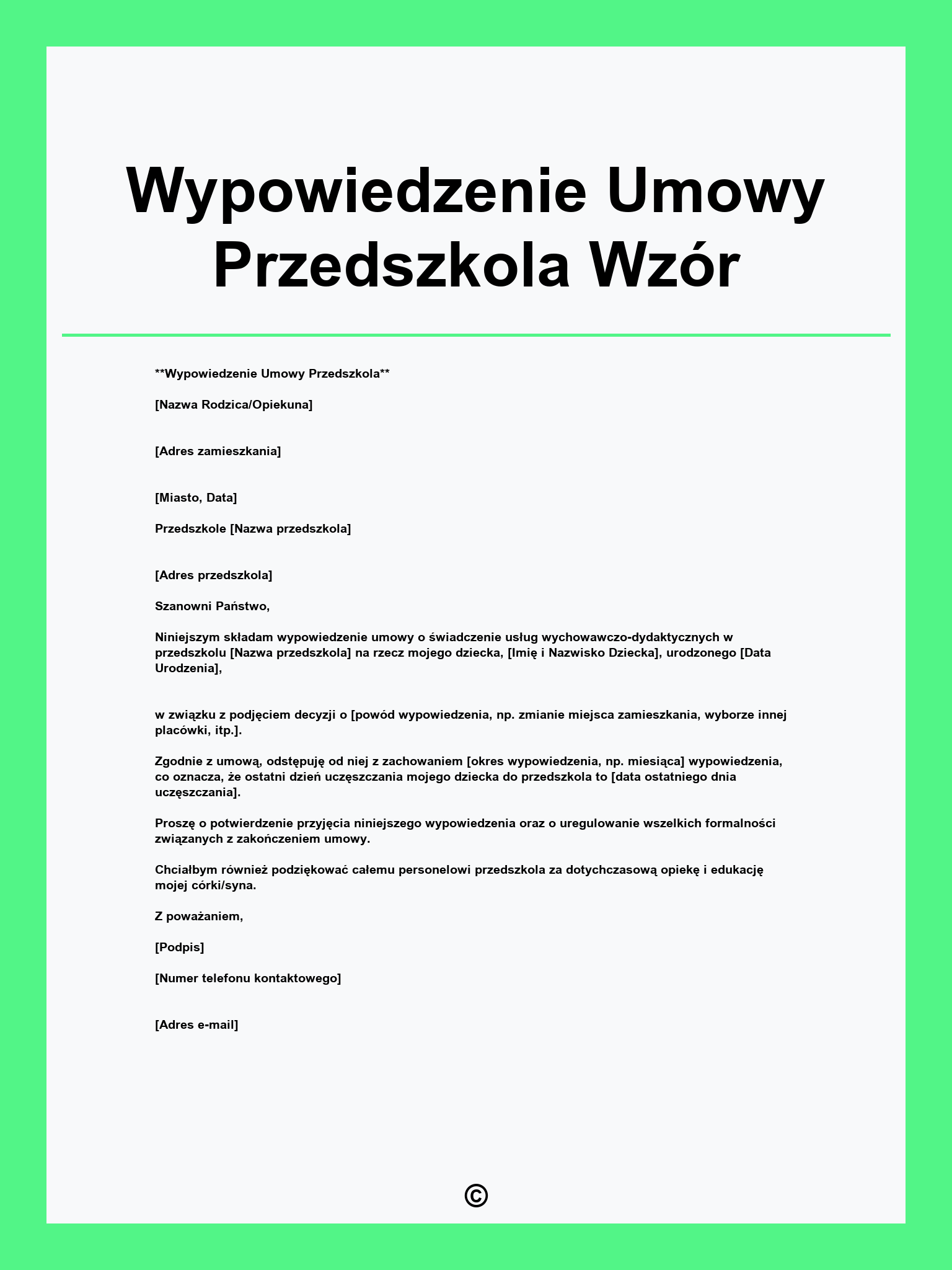 Wypowiedzenie Umowy Przedszkola Wzór