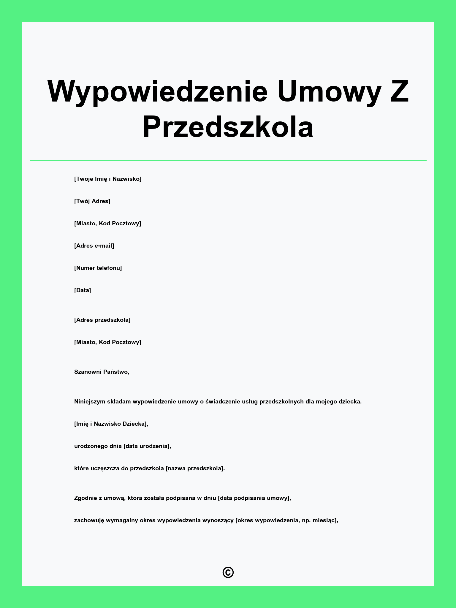 Wypowiedzenie Umowy Z Przedszkola