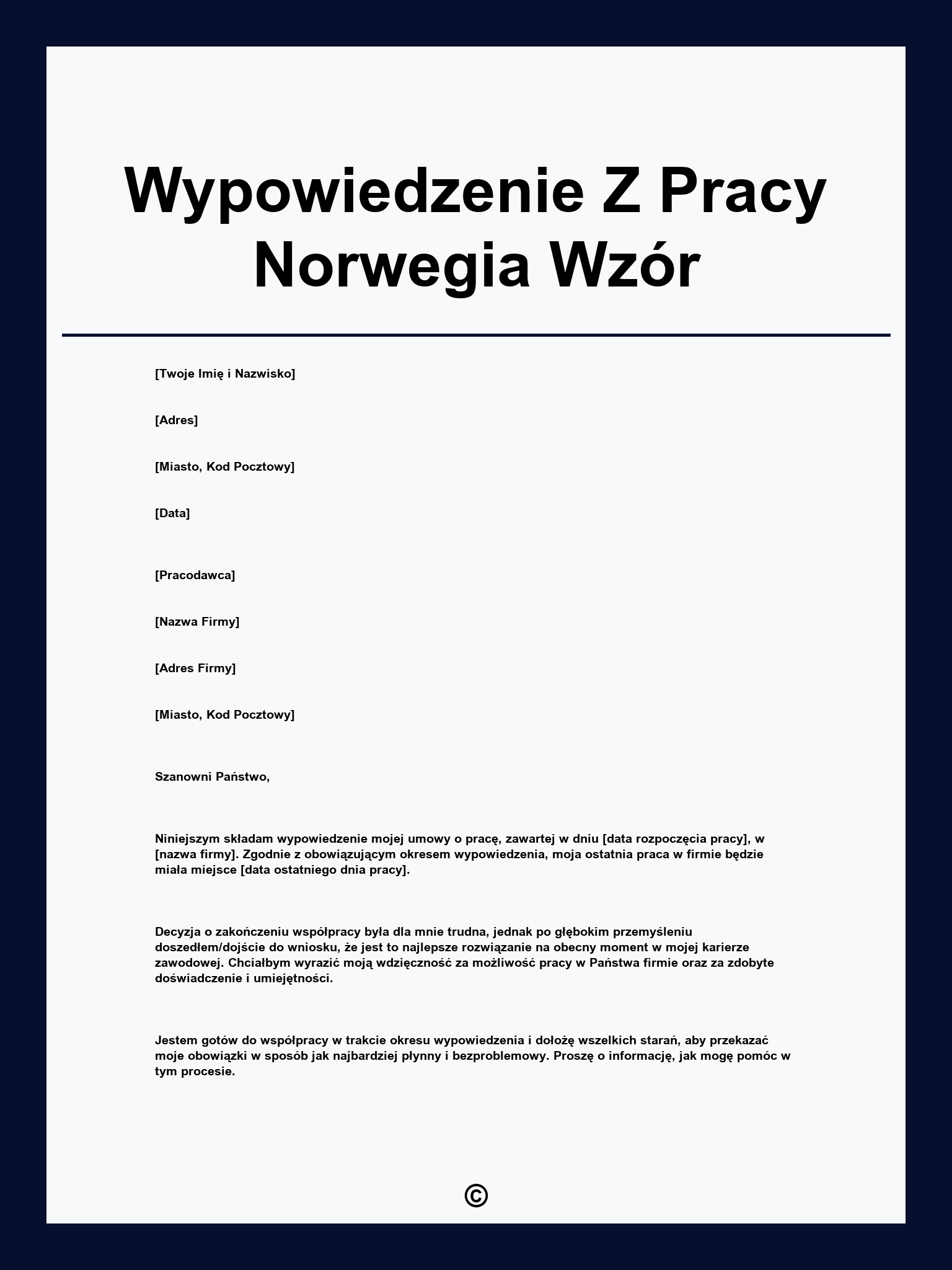 Wypowiedzenie Z Pracy Norwegia Wzór