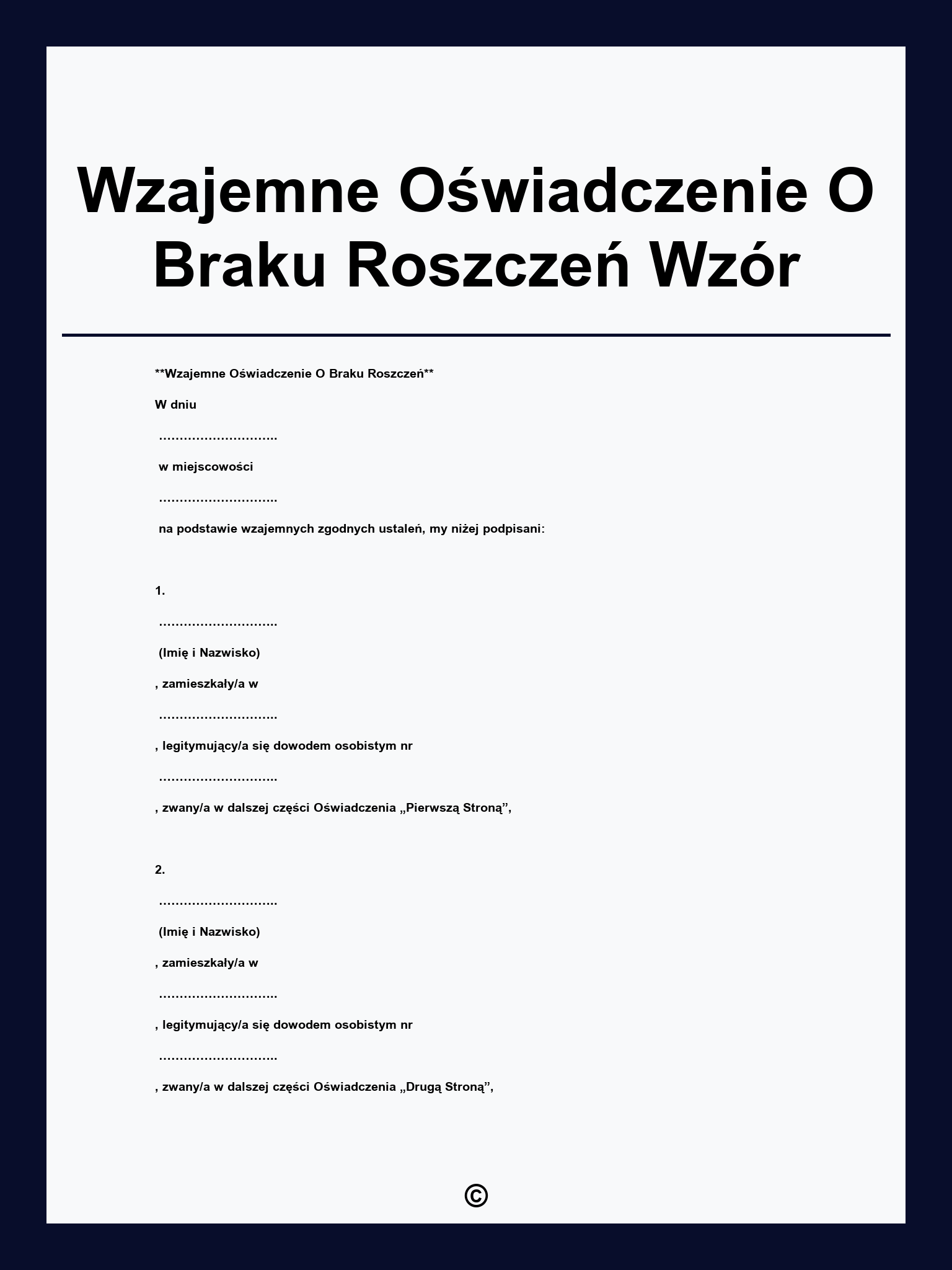 Wzajemne Oświadczenie O Braku Roszczeń Wzór