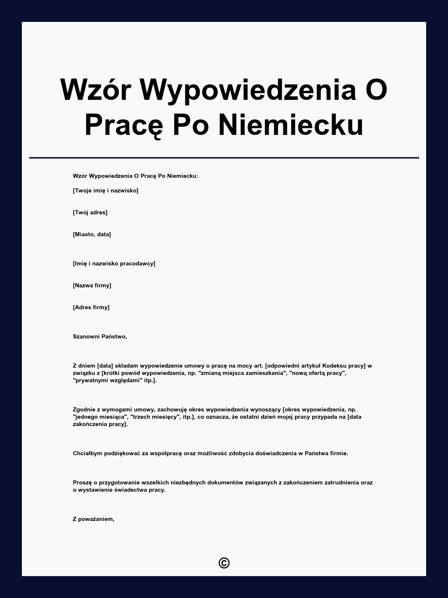Wzór Wypowiedzenia O Pracę Po Niemiecku