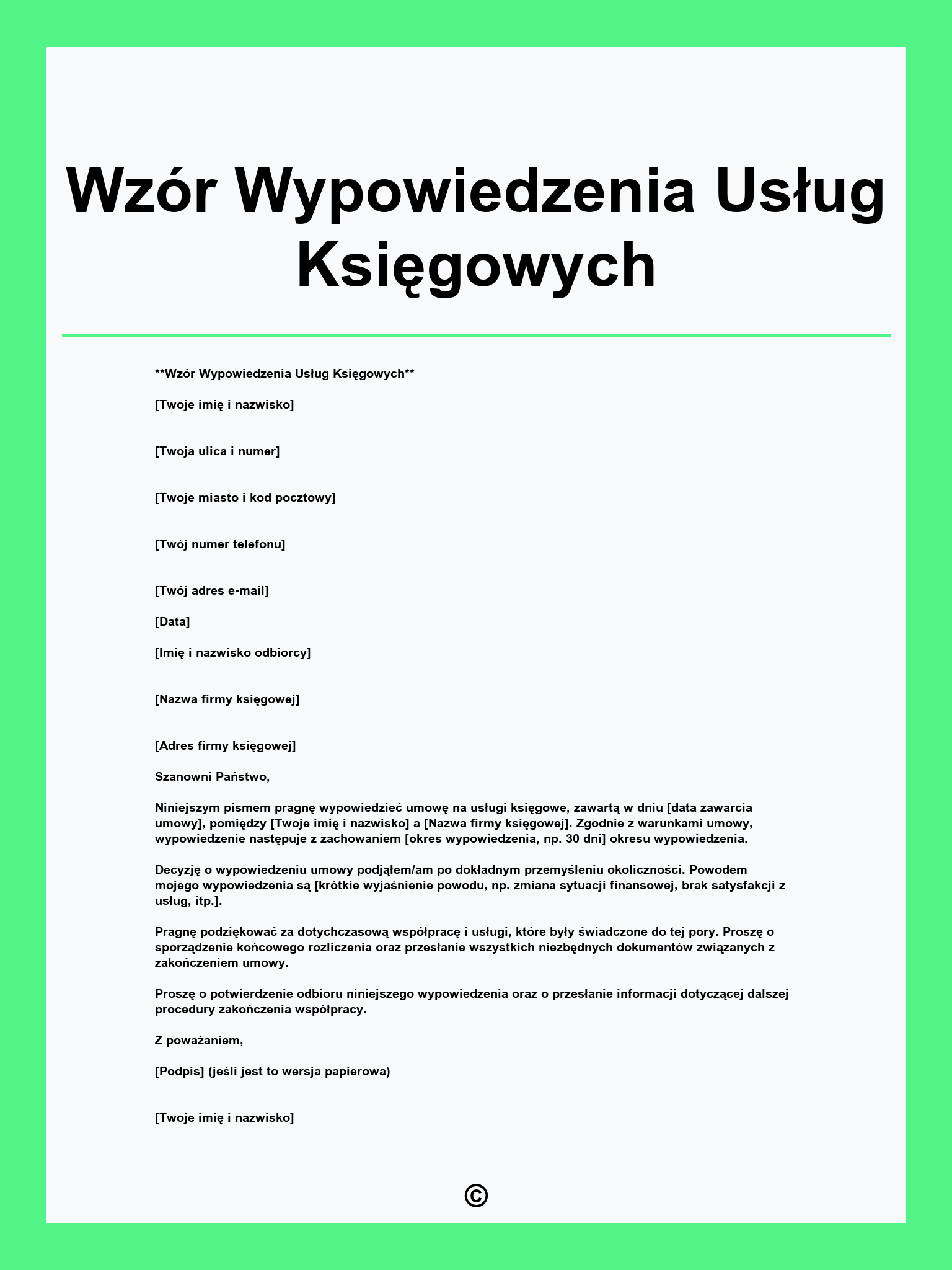 Wzór Wypowiedzenia Usług Księgowych