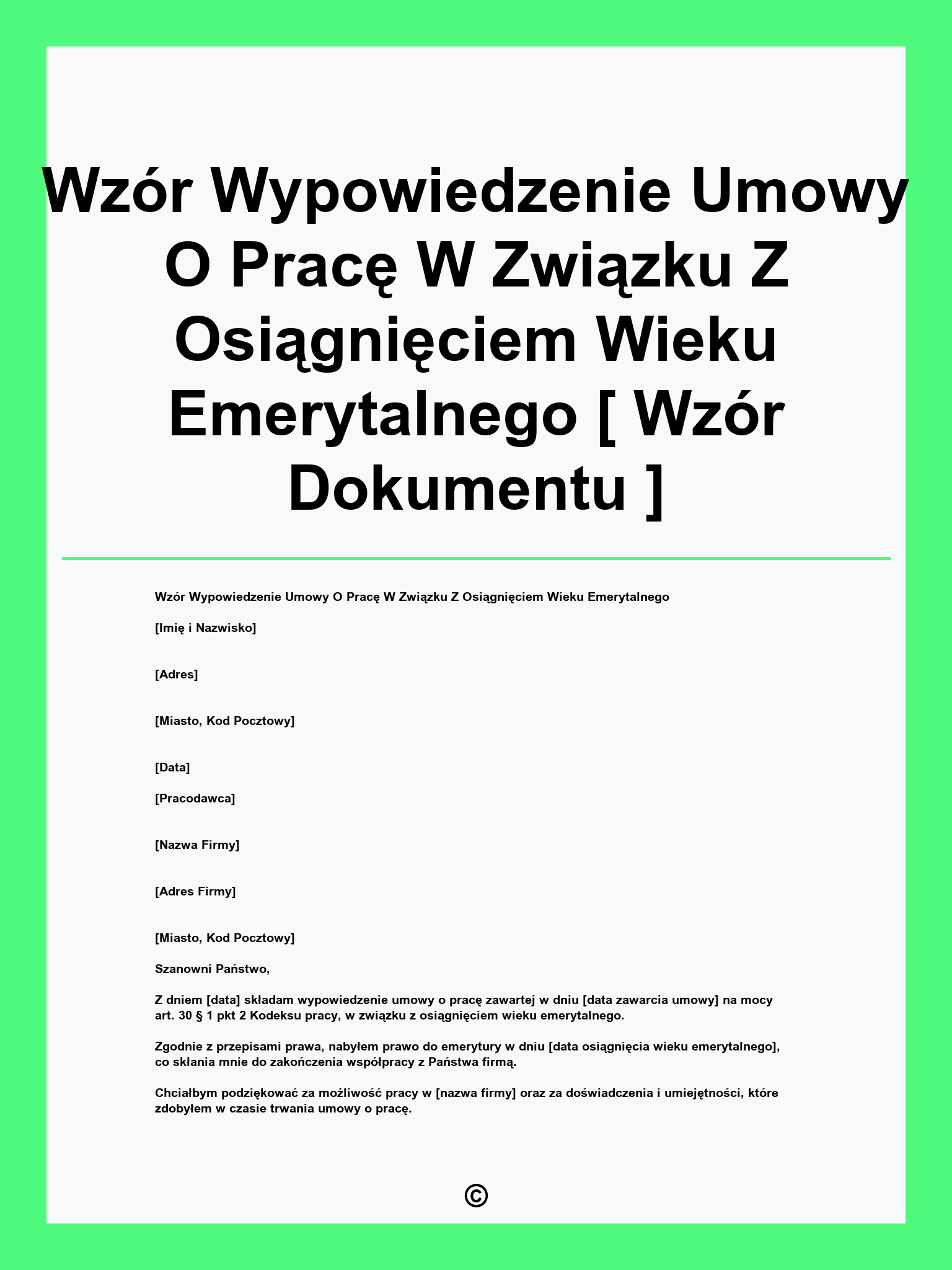 Wzór Wypowiedzenie Umowy O Pracę W Związku Z Osiągnięciem Wieku Emerytalnego [ Wzór Dokumentu ]