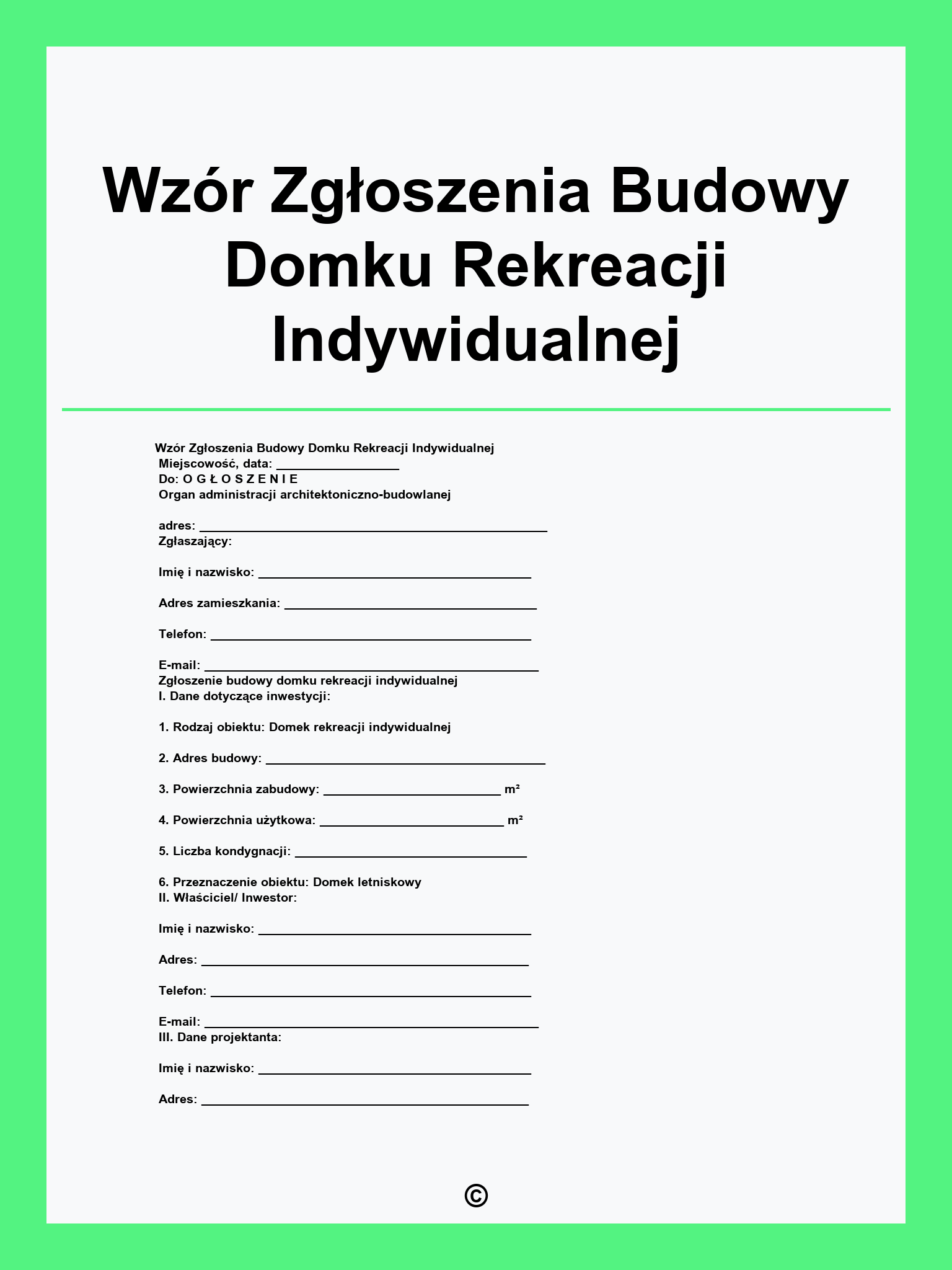 Wzór Zgłoszenia Budowy Domku Rekreacji Indywidualnej