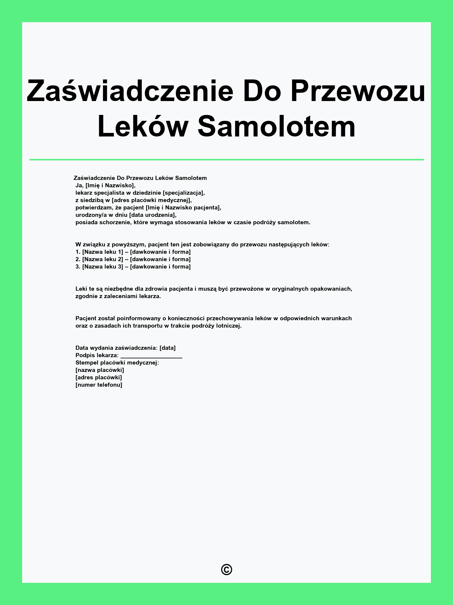 Zaświadczenie Do Przewozu Leków Samolotem