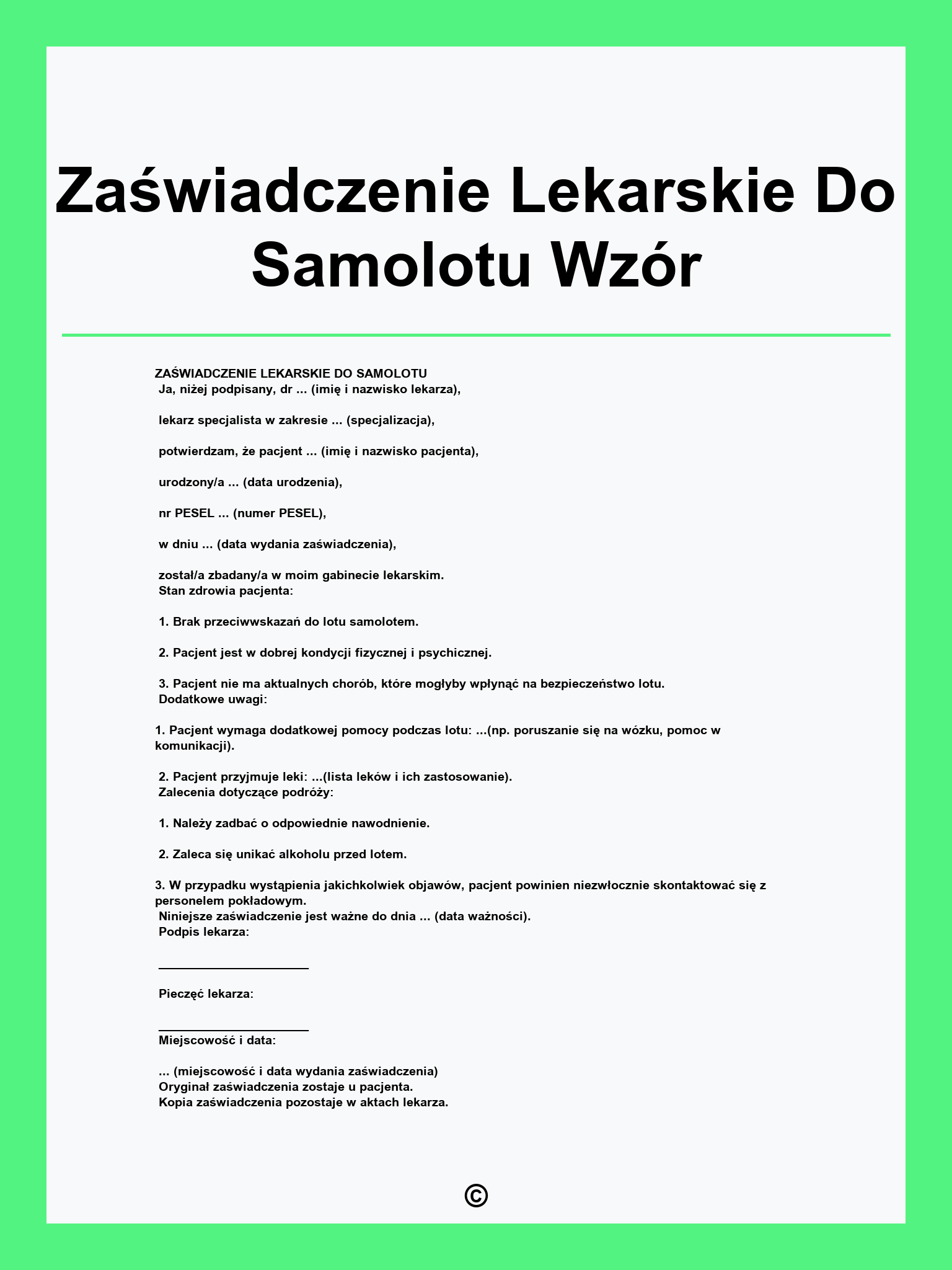 Zaświadczenie Lekarskie Do Samolotu Wzór