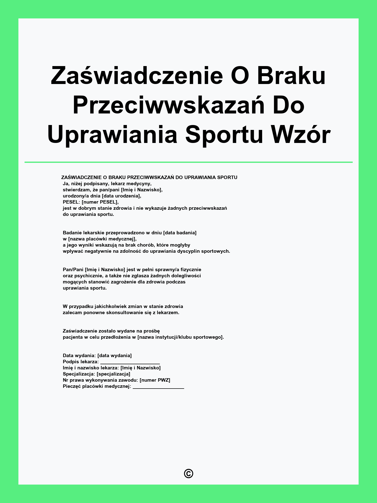 Zaświadczenie O Braku Przeciwwskazań Do Uprawiania Sportu Wzór