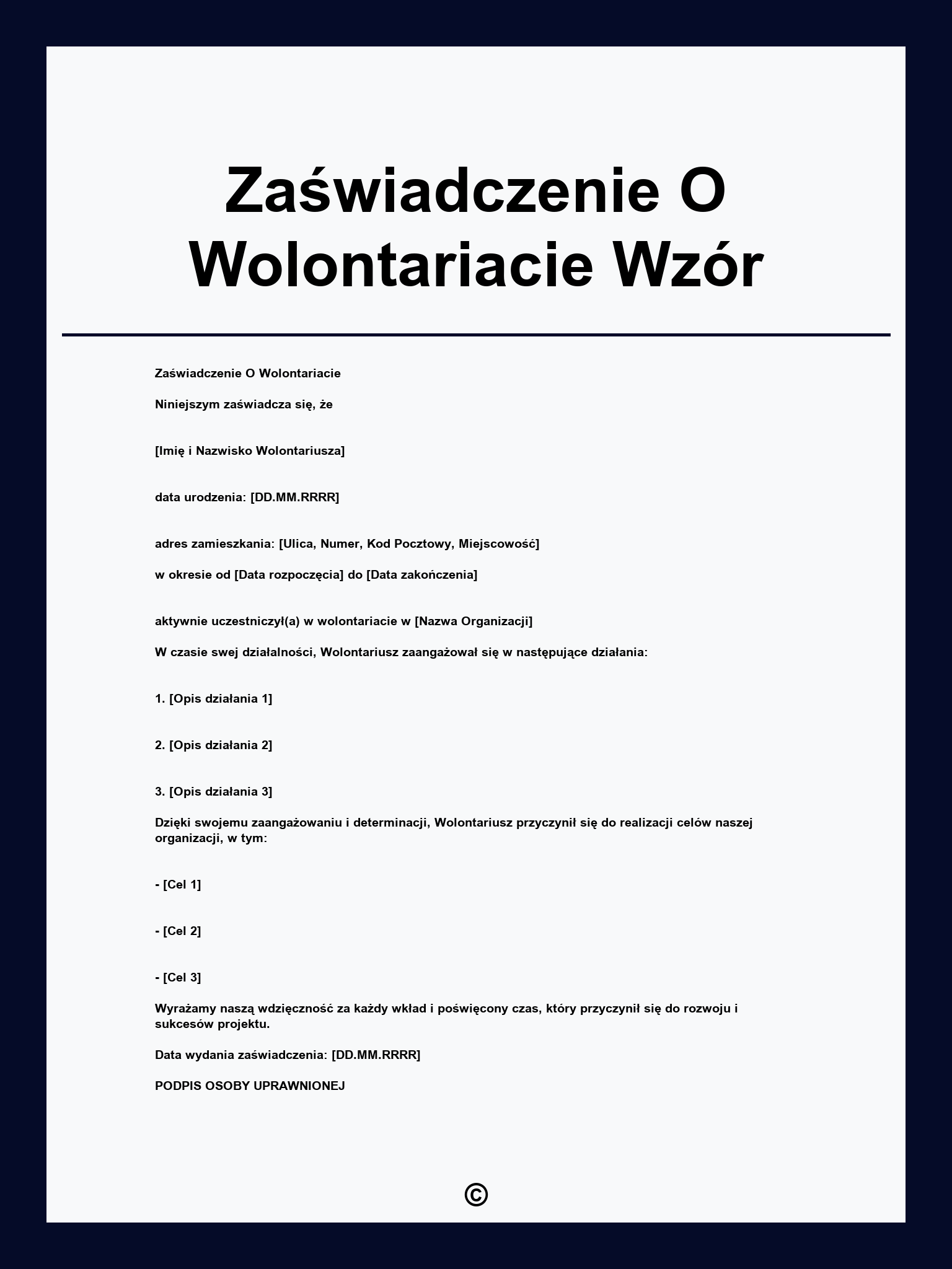 Zaświadczenie O Wolontariacie Wzór