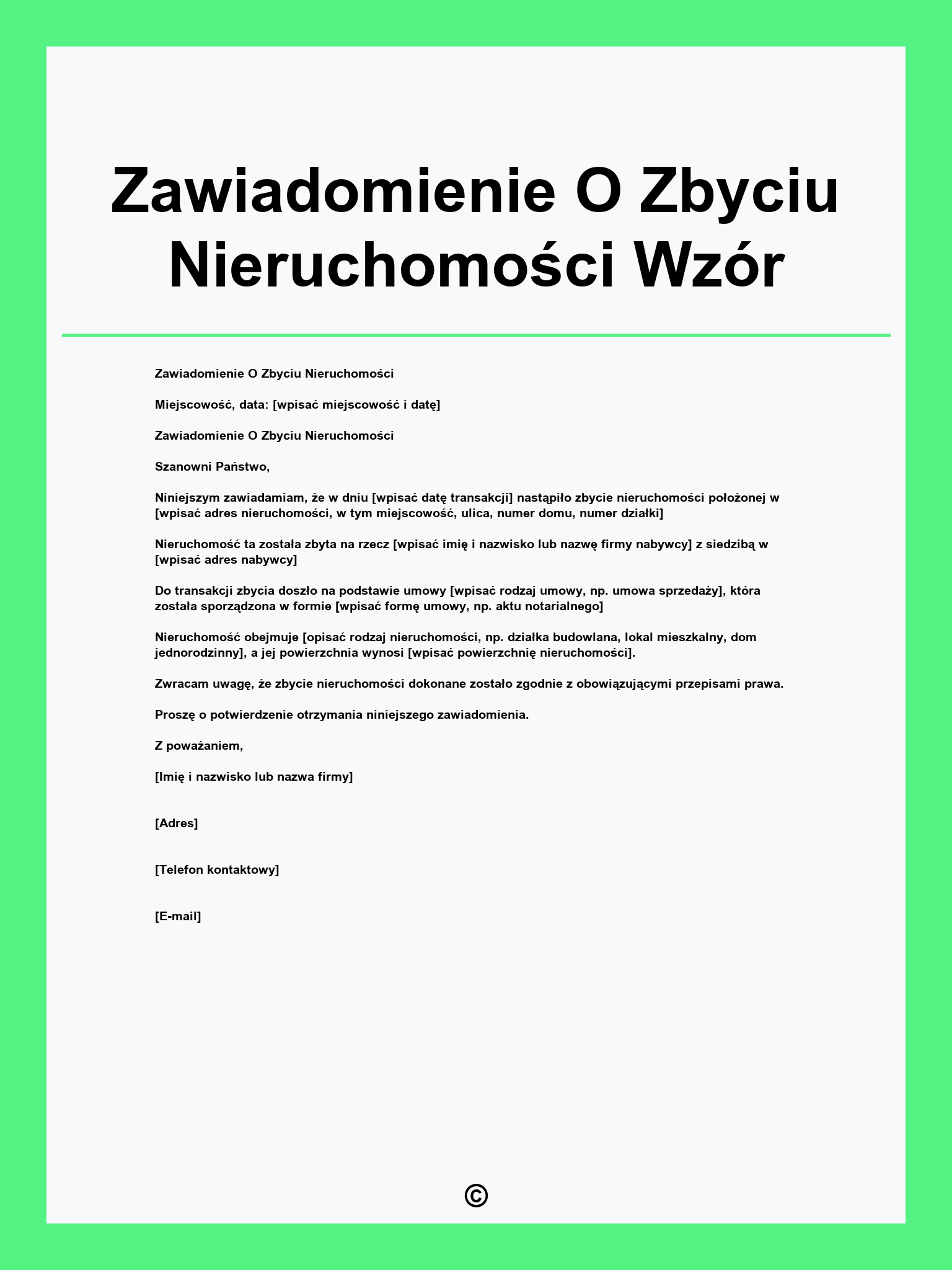 Zawiadomienie O Zbyciu Nieruchomości Wzór