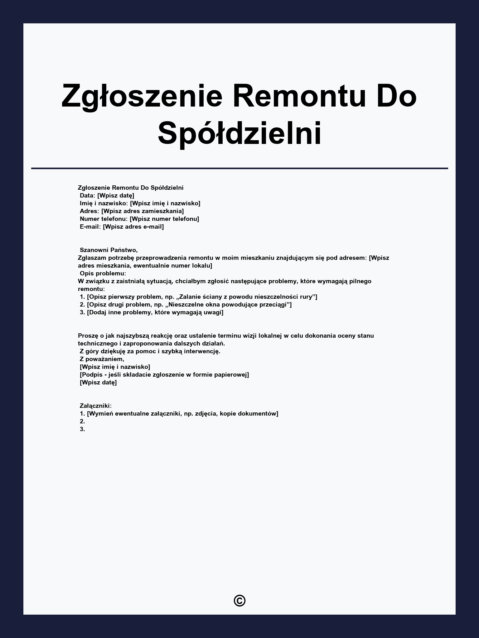 Zgłoszenie Remontu Do Spółdzielni