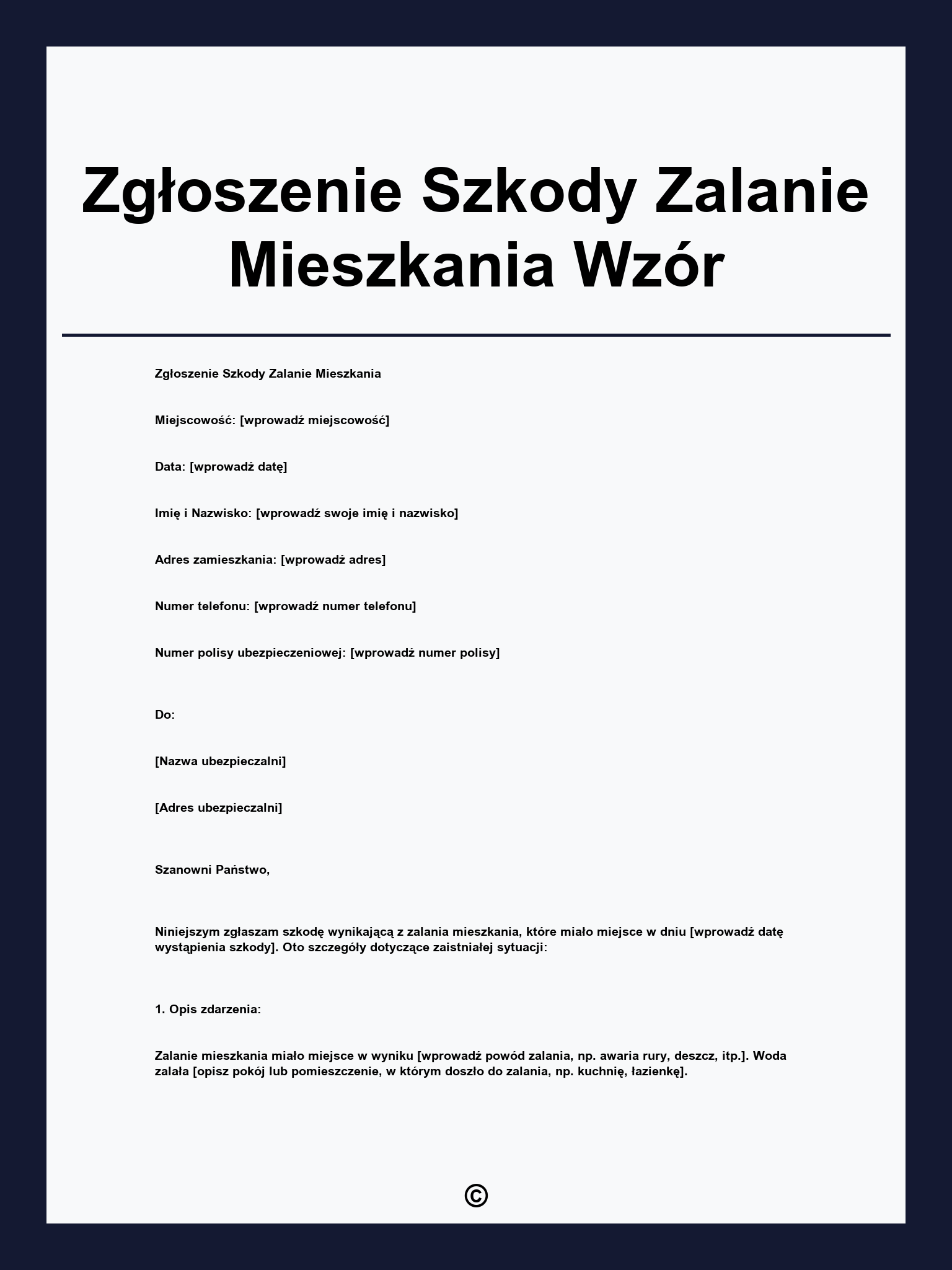 Zgłoszenie Szkody Zalanie Mieszkania Wzór