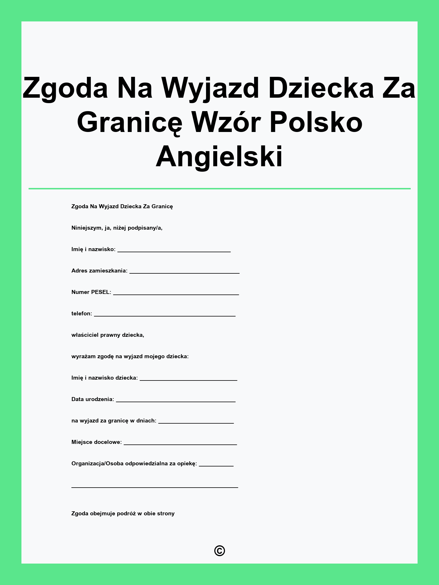 Zgoda Na Wyjazd Dziecka Za Granicę Wzór Polsko Angielski