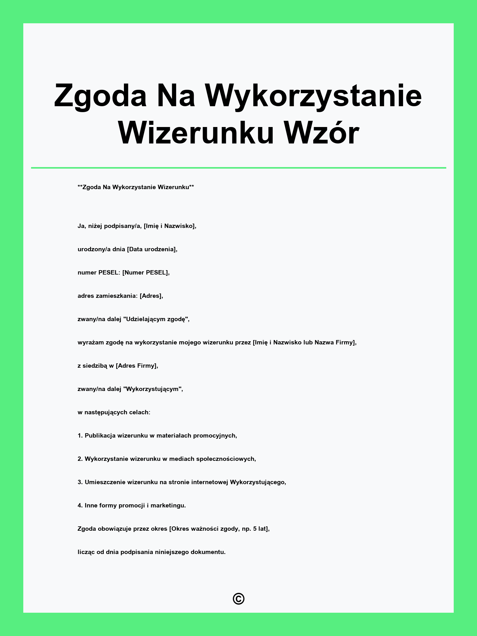 Zgoda Na Wykorzystanie Wizerunku Wzór