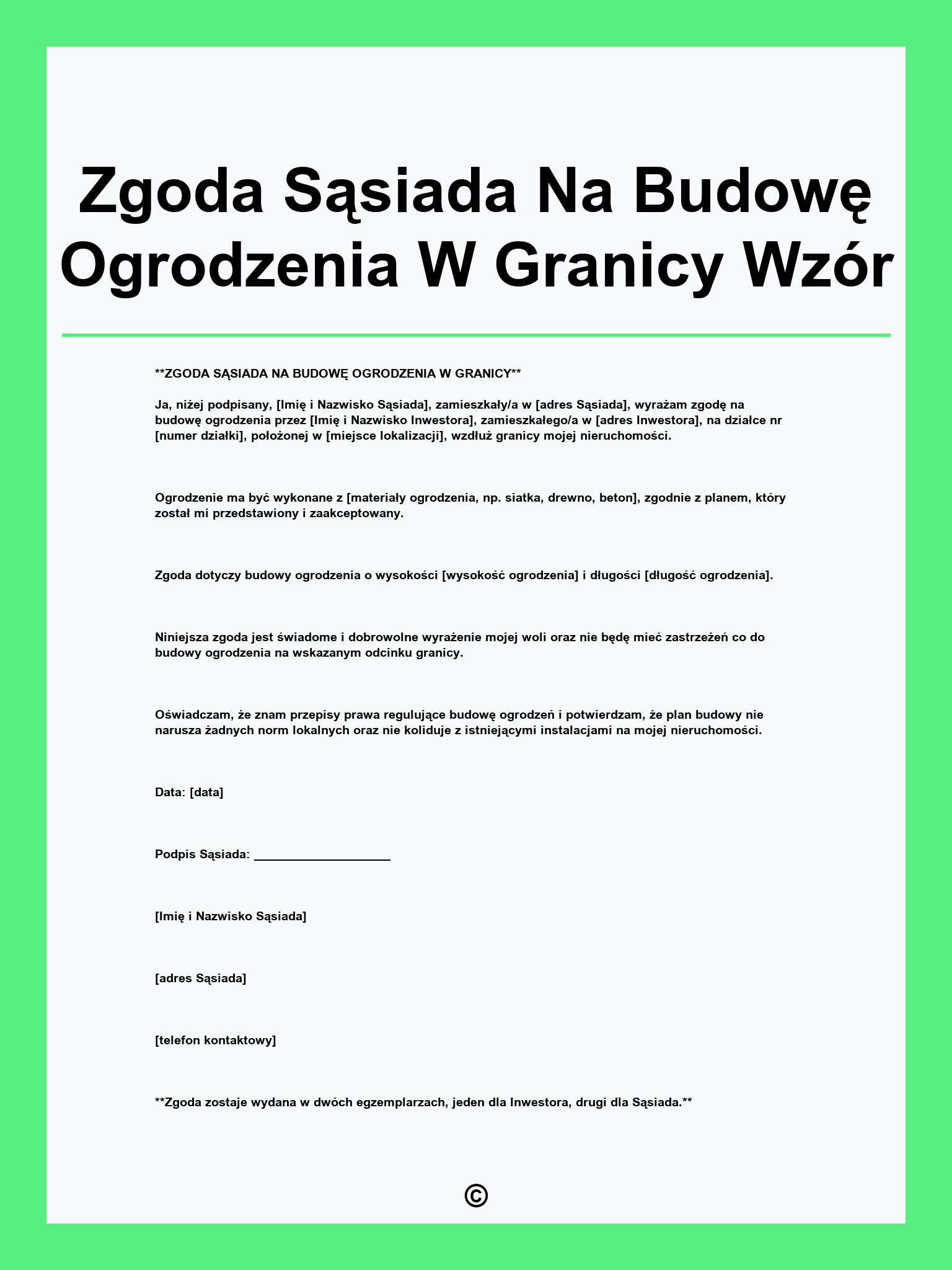 Zgoda Sąsiada Na Budowę Ogrodzenia W Granicy Wzór