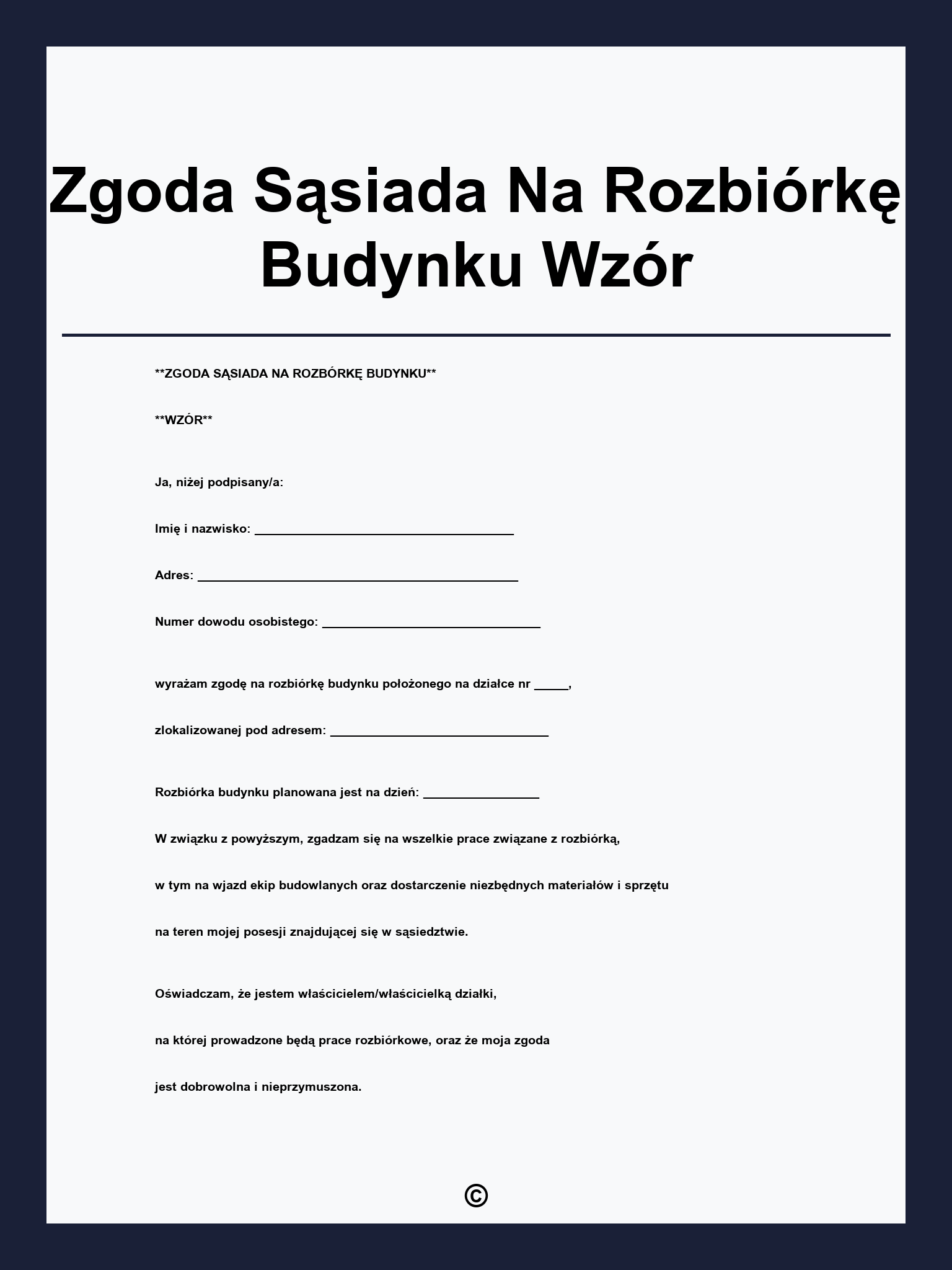 Zgoda Sąsiada Na Rozbiórkę Budynku Wzór