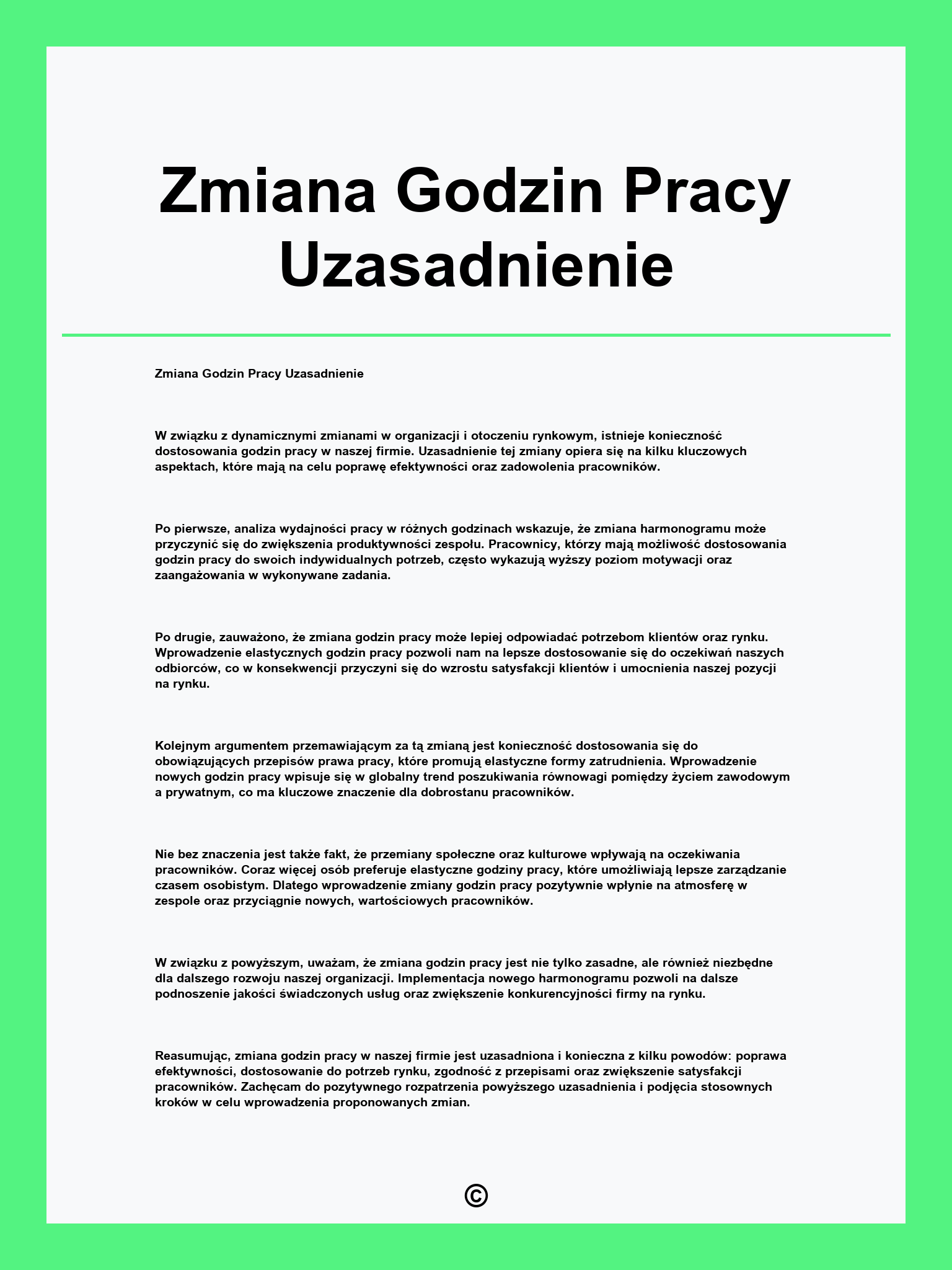 Zmiana Godzin Pracy Uzasadnienie